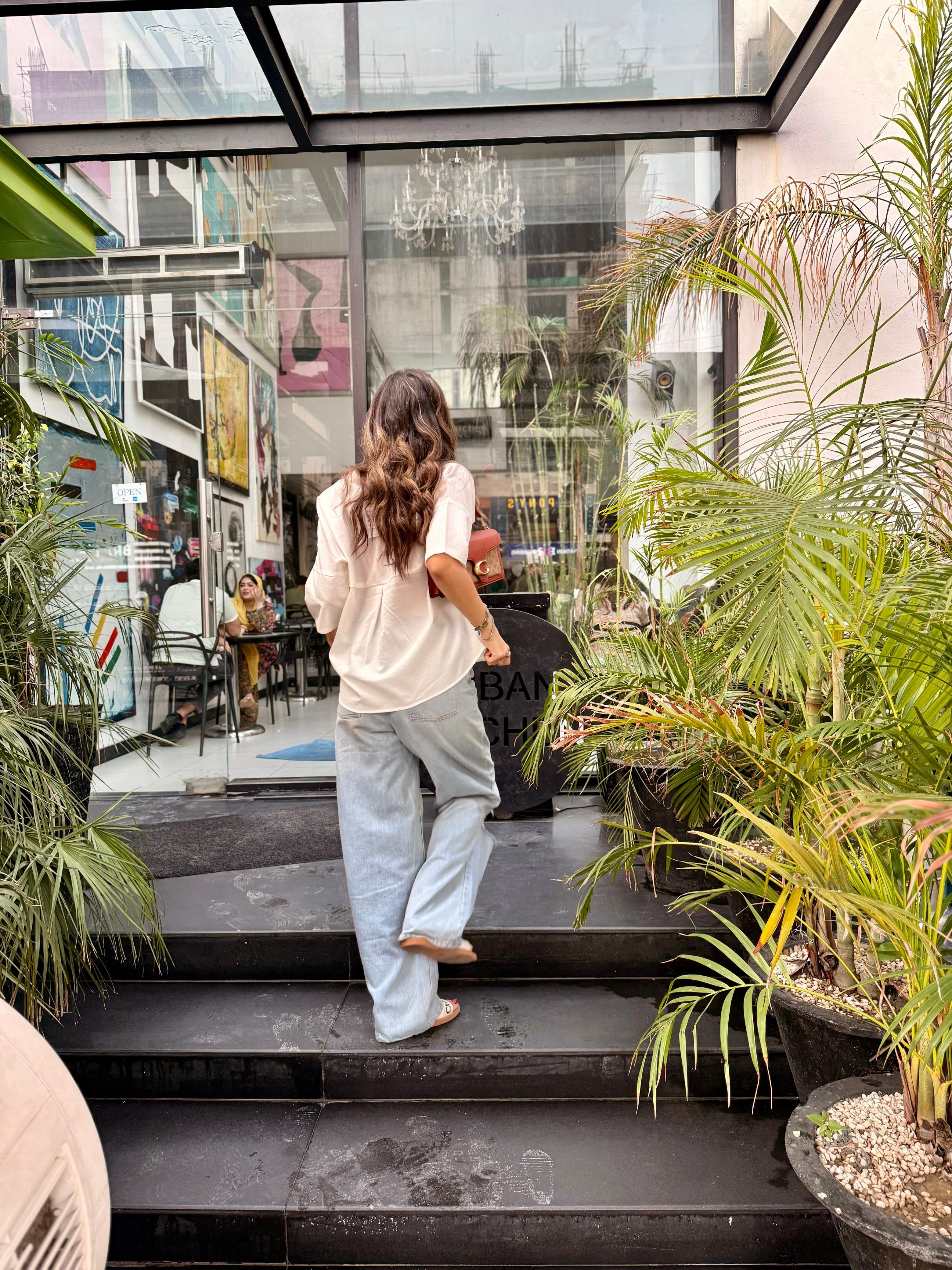 Off White Boxy Button Down Top