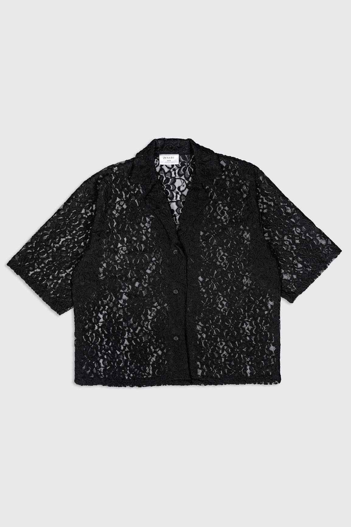 Black Net Boxy Button Down