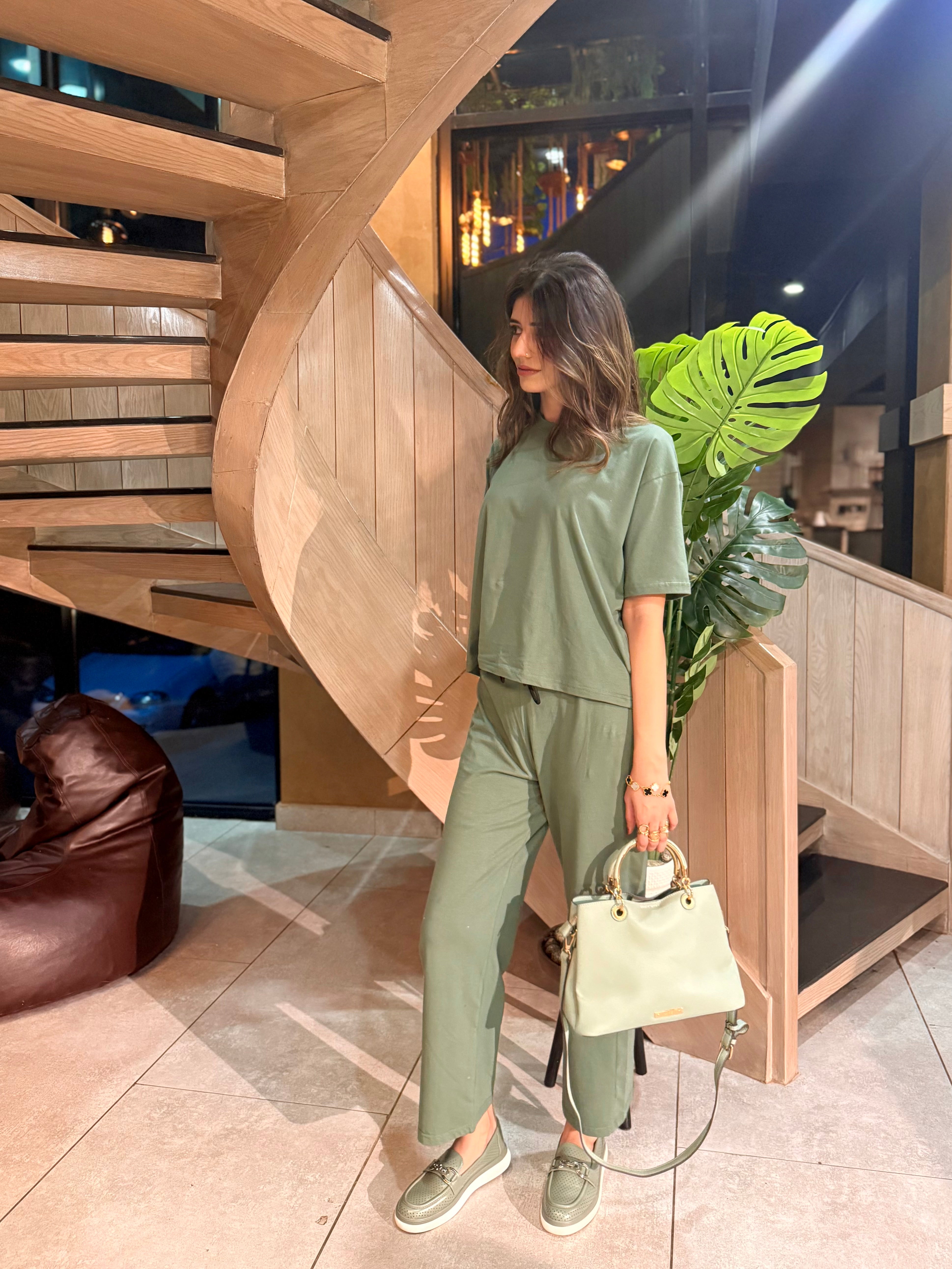 Olive Green Jersey Co-ord Set