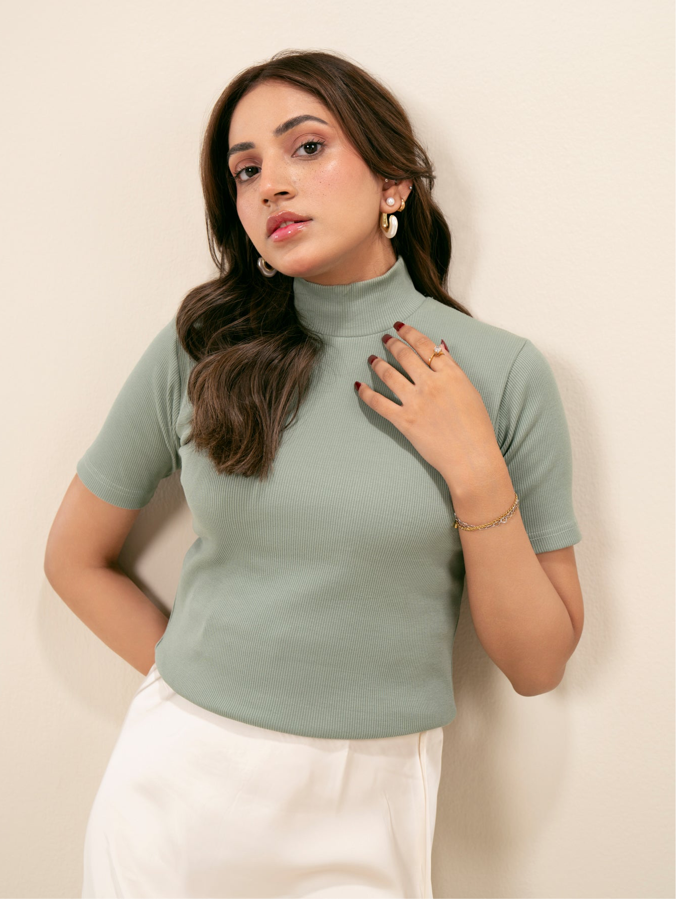 Ribbed Mint Mock Neck Top