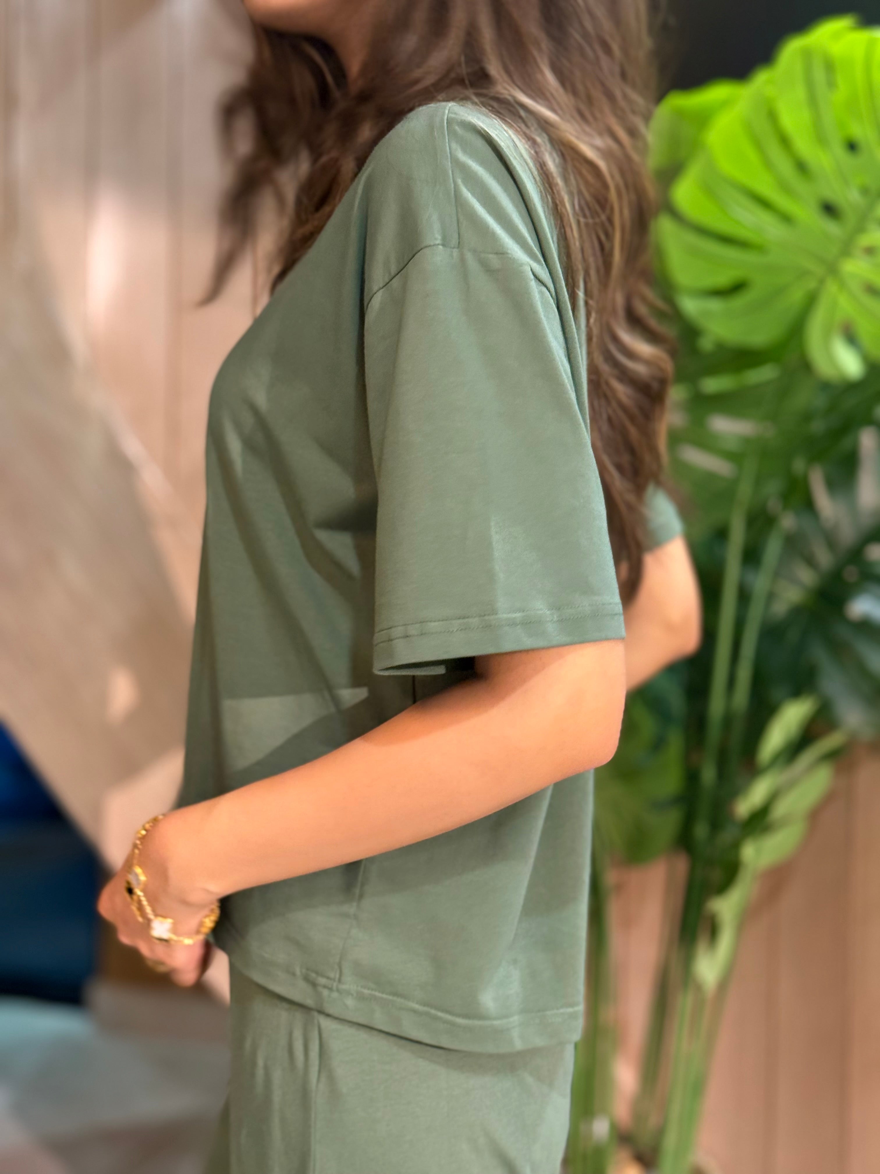 Olive Green Jersey Co-ord Set