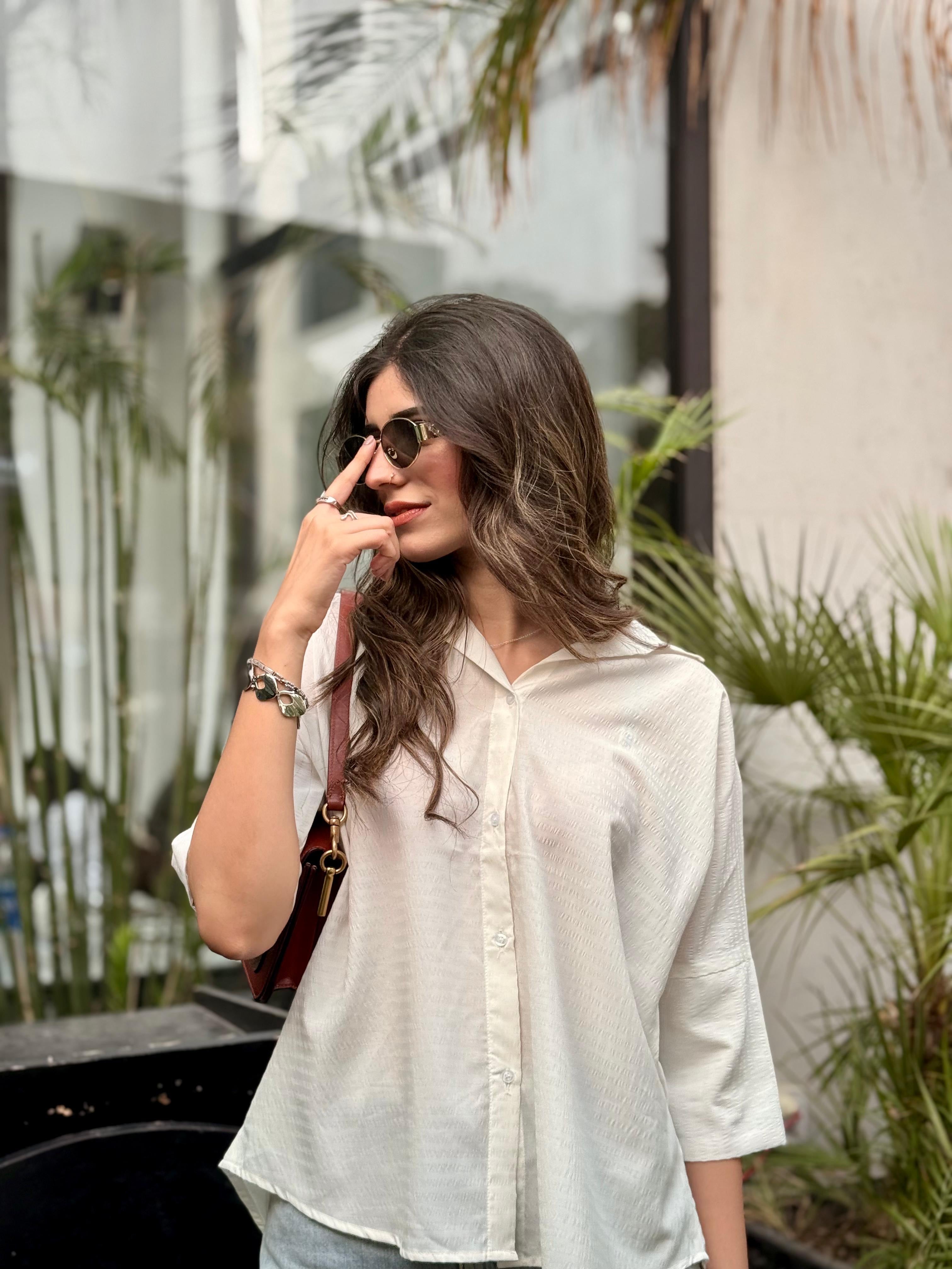 Off White Boxy Button Down Top