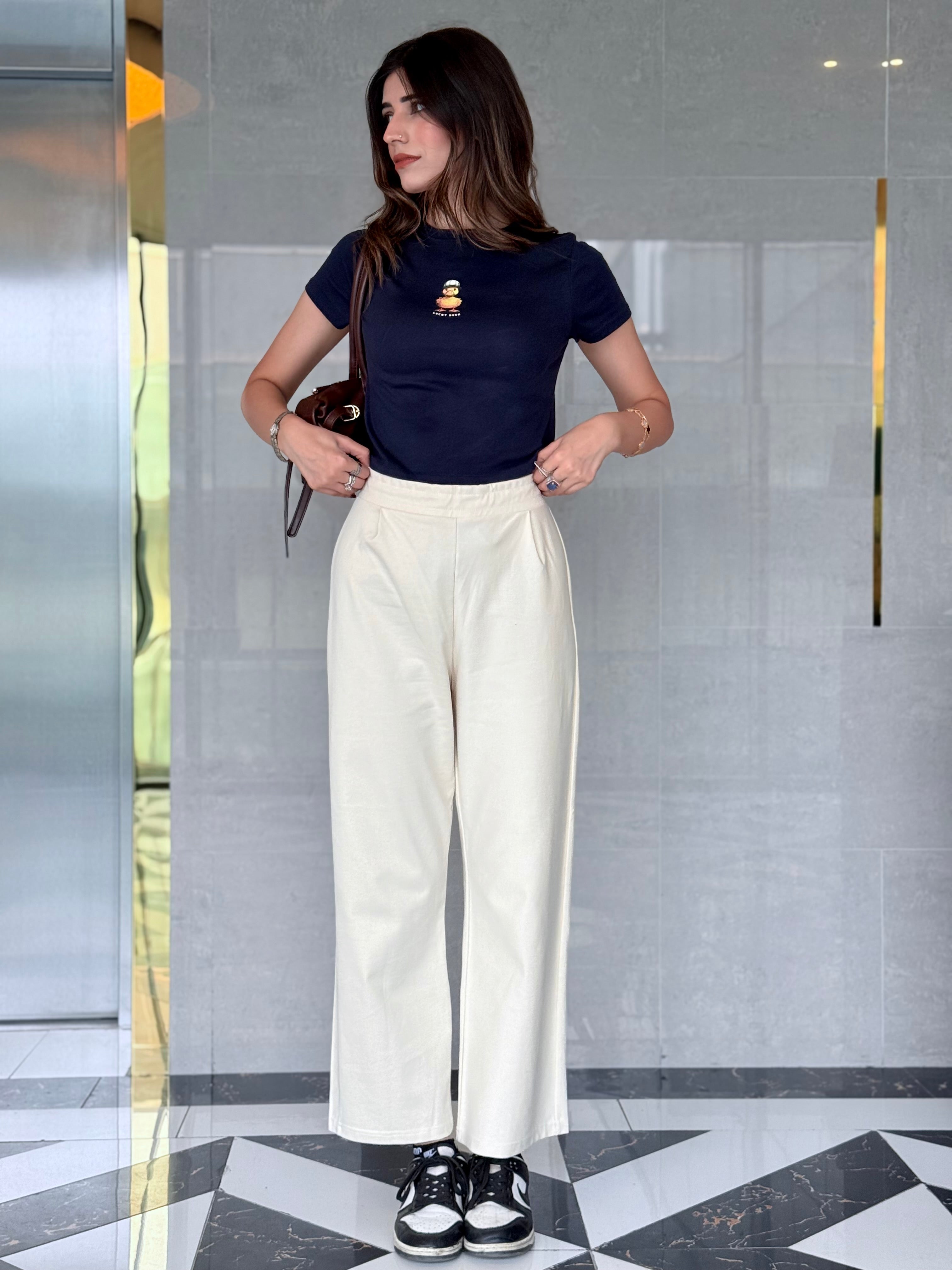Off White Ribbed Trousers