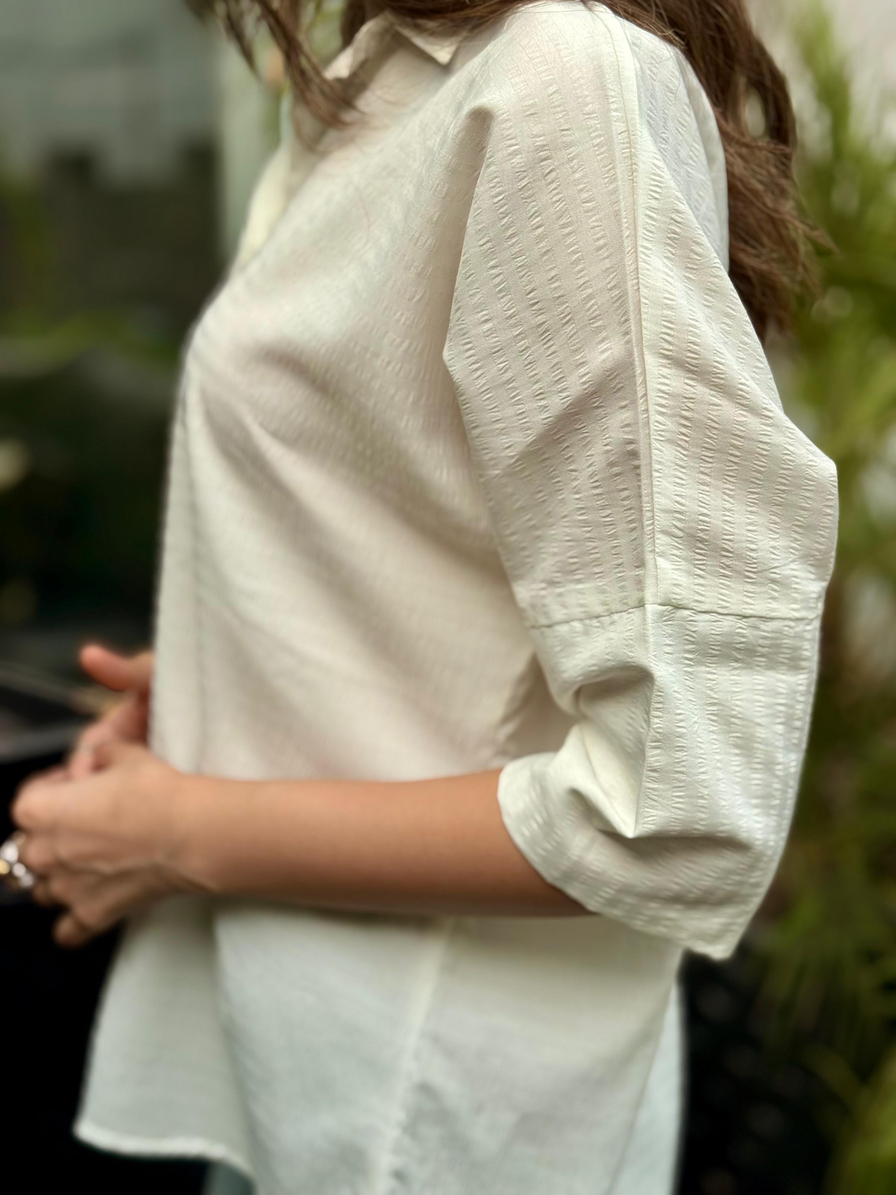 Off White Boxy Button Down Top
