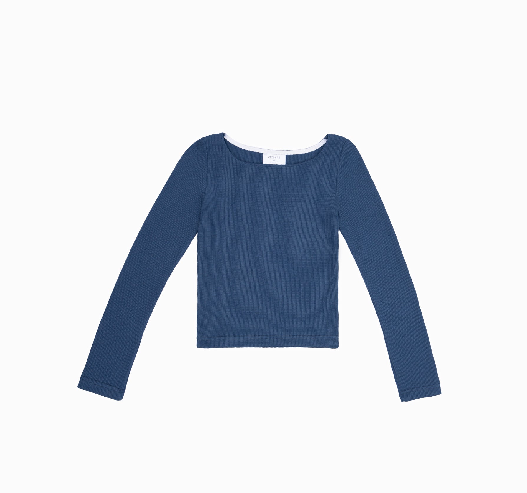 Waffle Textured Sapphire Blue Boat Neck Top