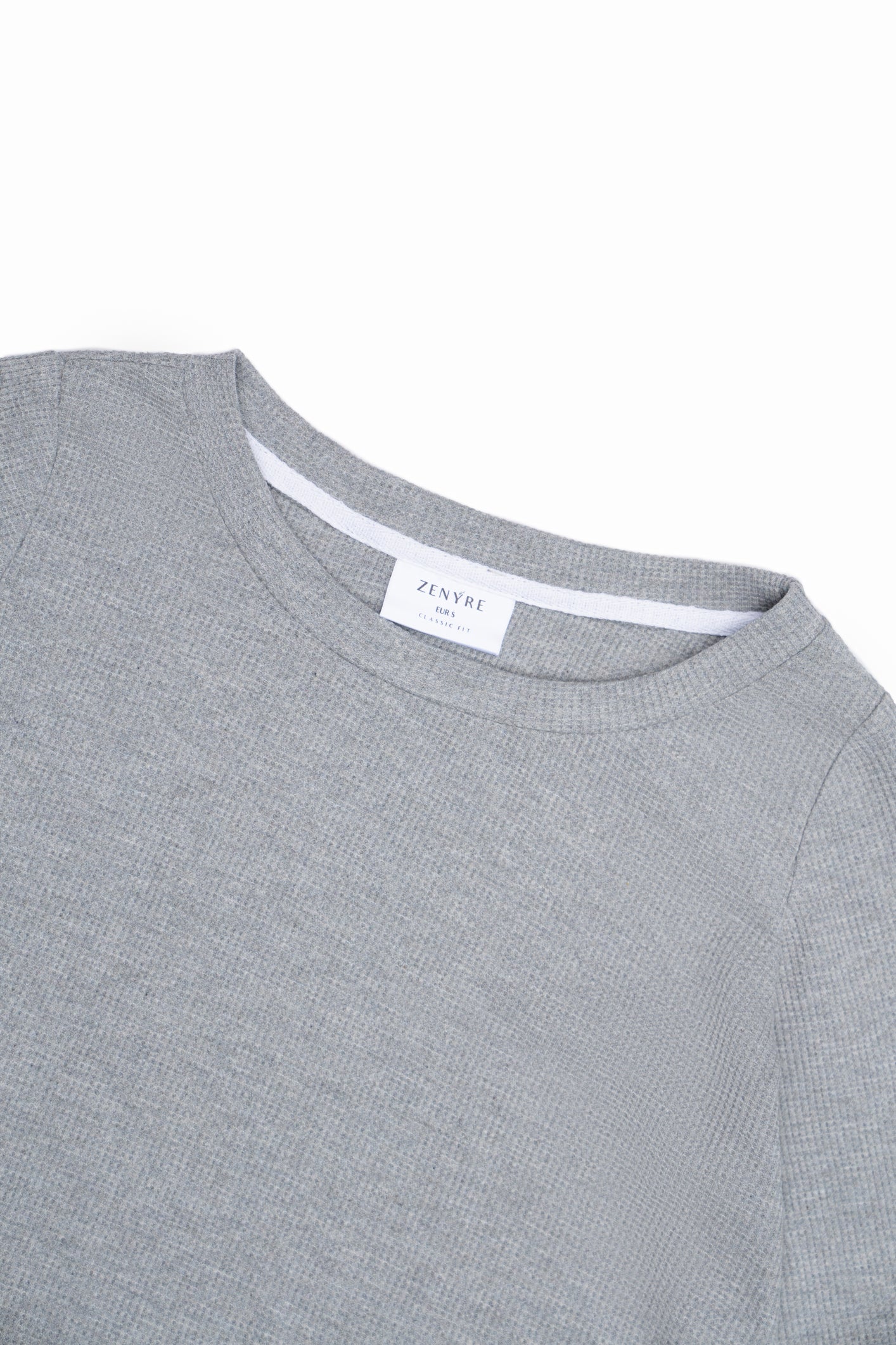 Waffle Textured Grey Crew Neck Sweater