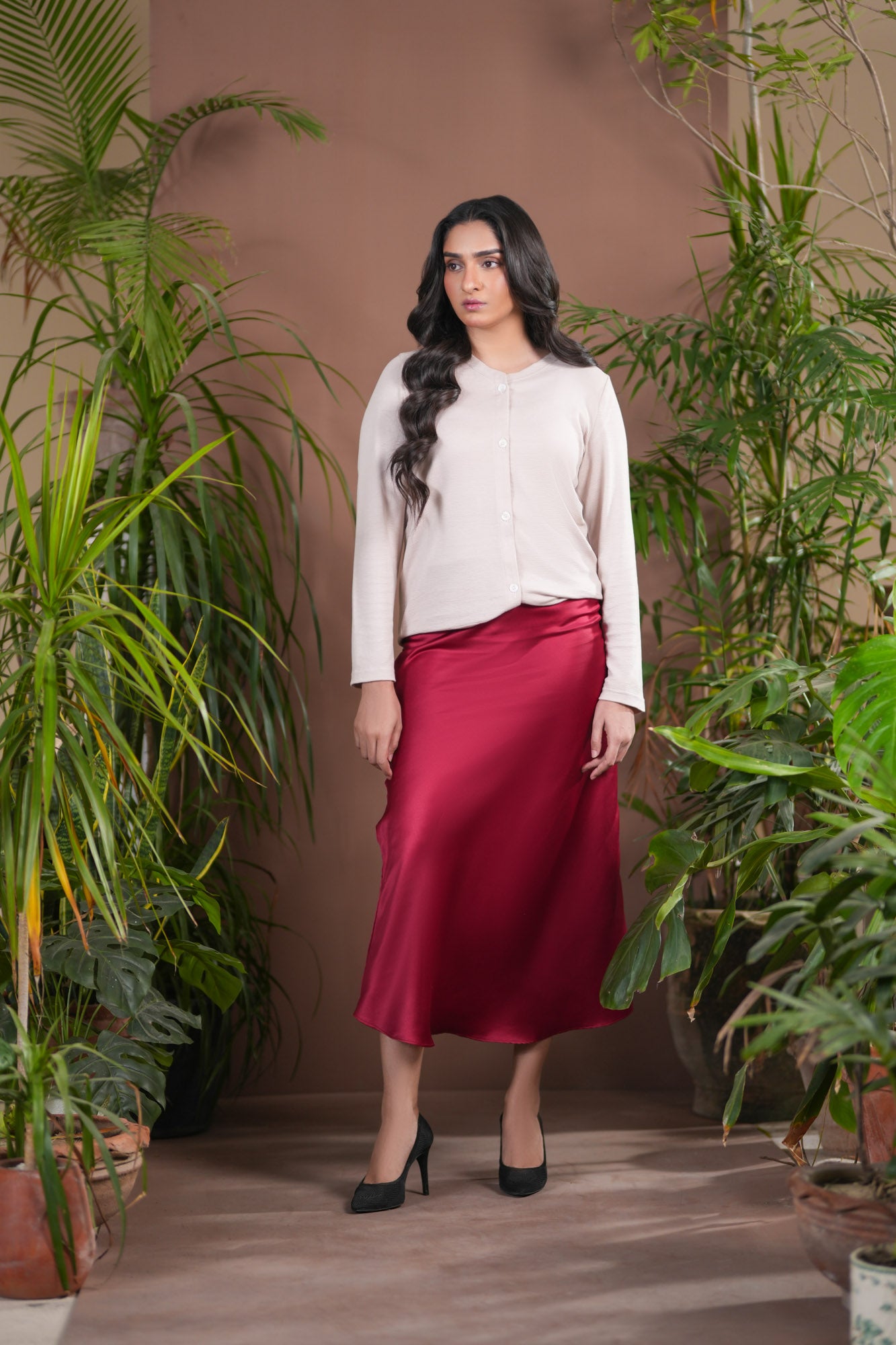 Maroon Satin Silk Skirt