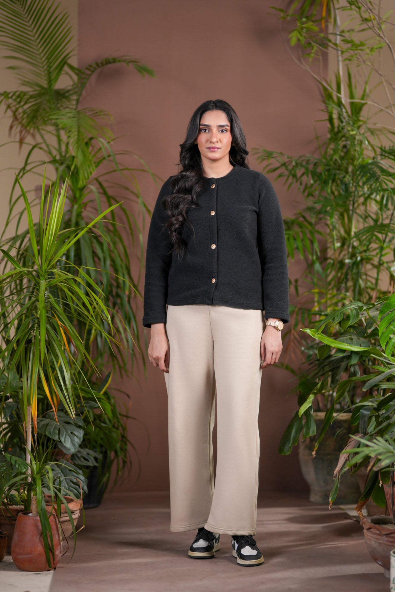 Beige Fleece Straight Pants