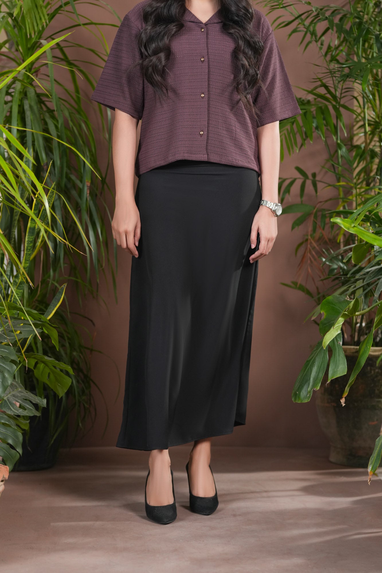 Black Satin Silk Skirt