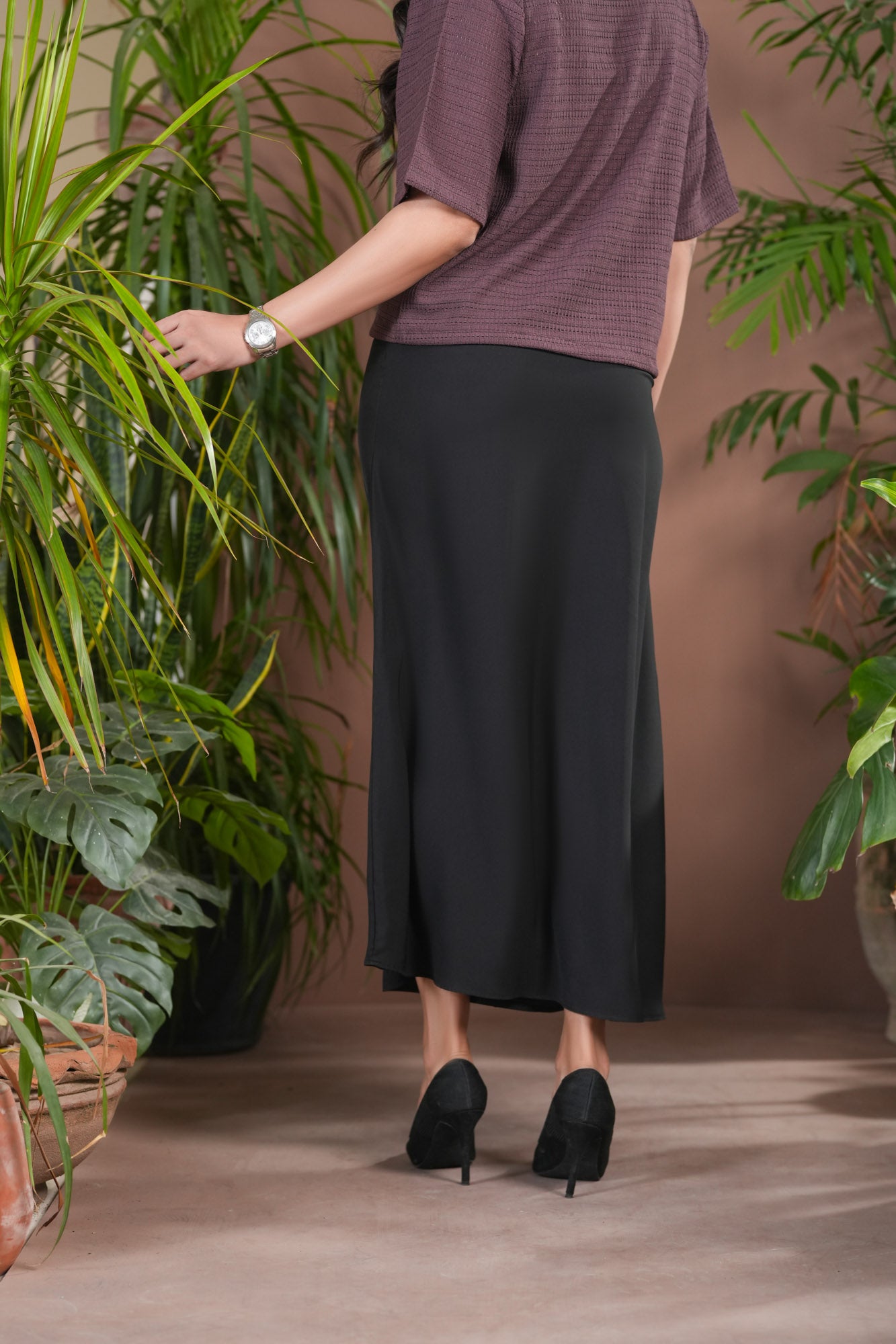 Black Satin Silk Skirt