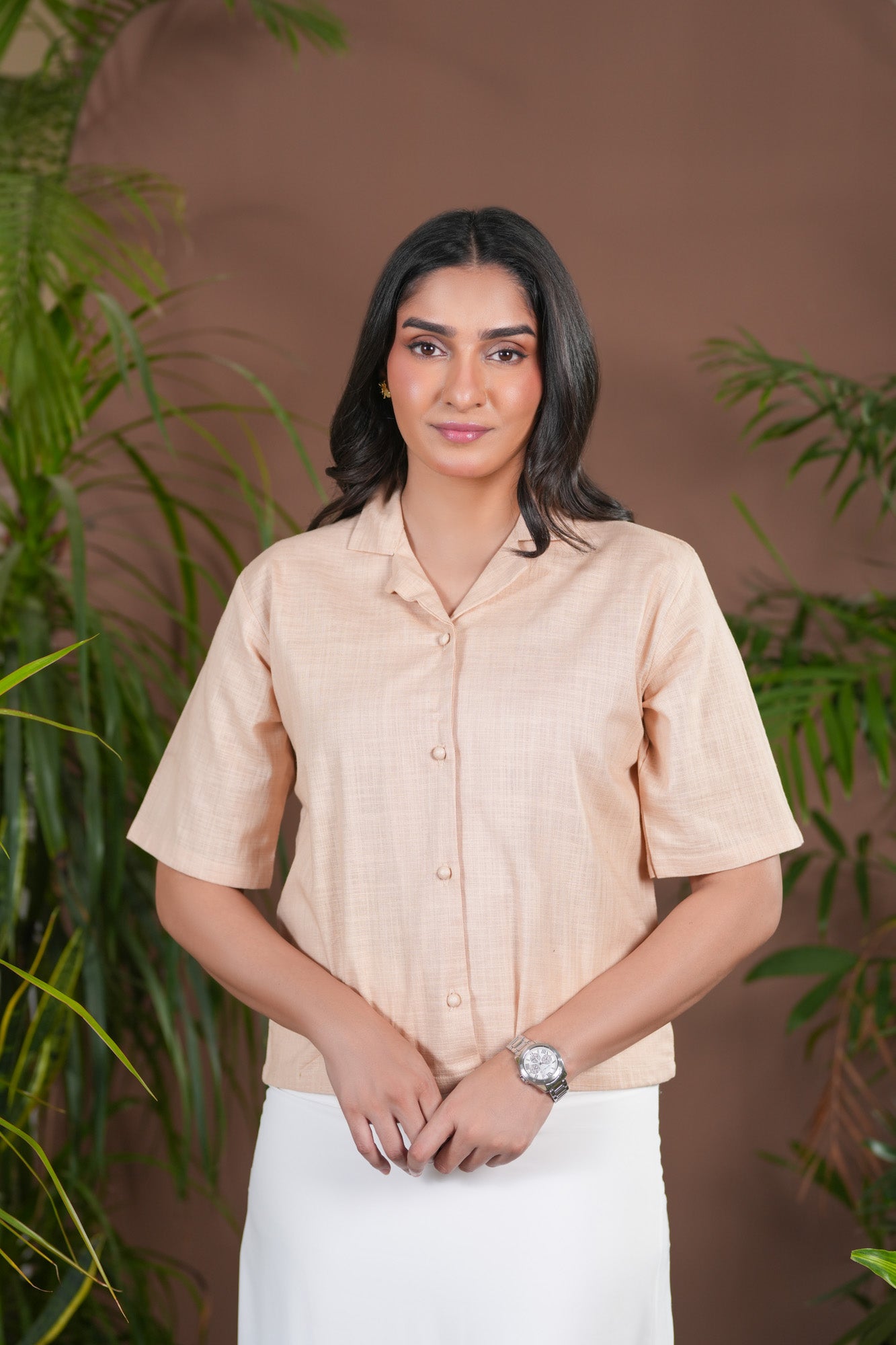 Beige Tropical Boxy Top