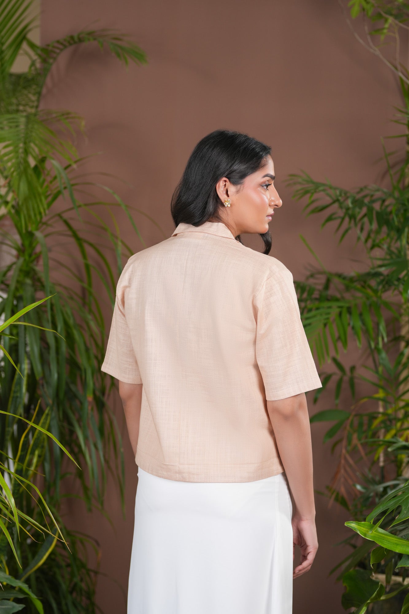 Beige Tropical Boxy Top