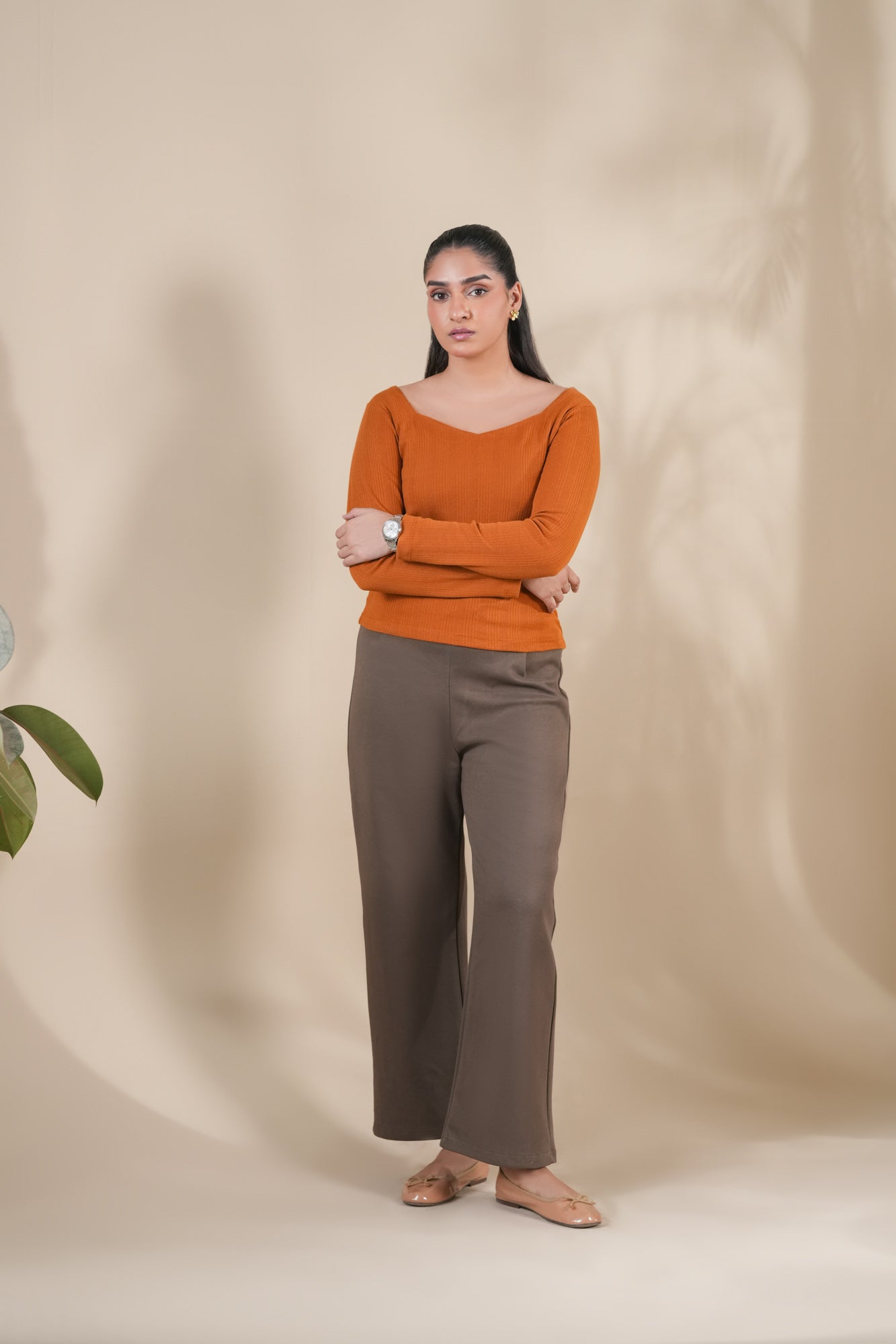 Brown Interlock Straight Pants