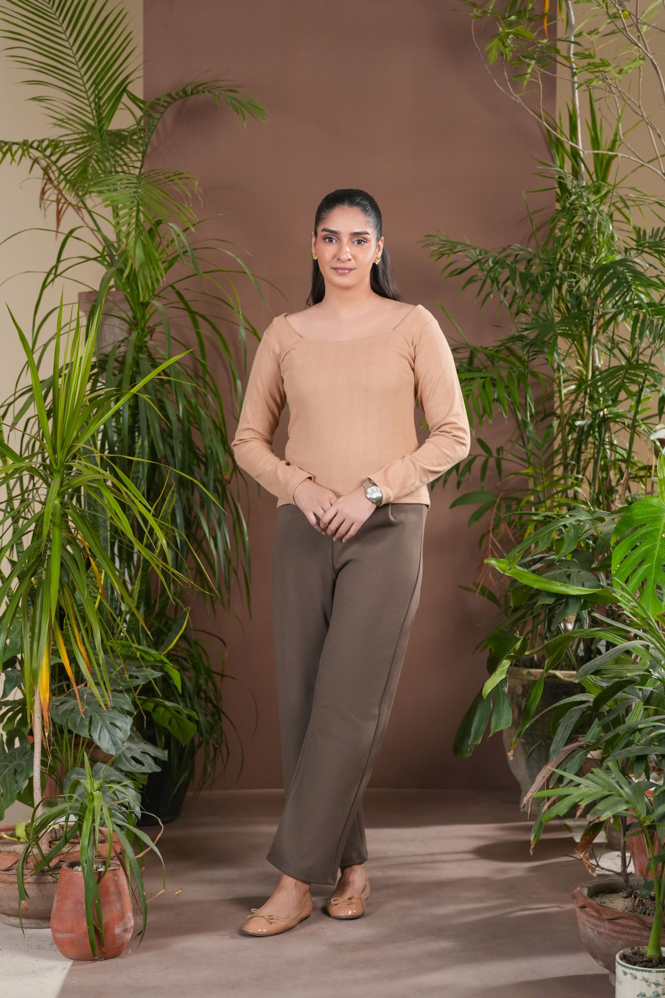 Brown Interlock Straight Pants