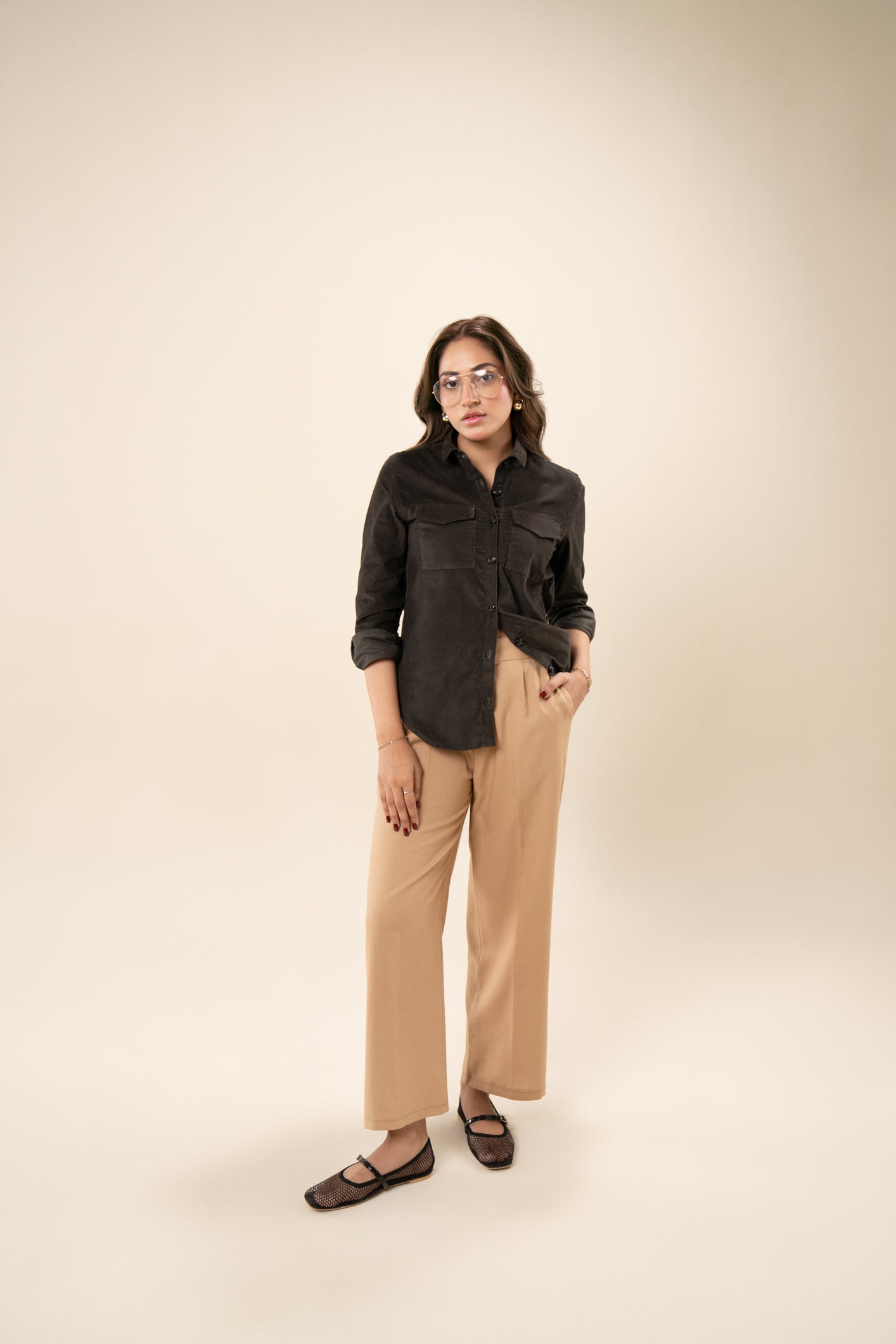 Grey Corduroy Casual Button Down