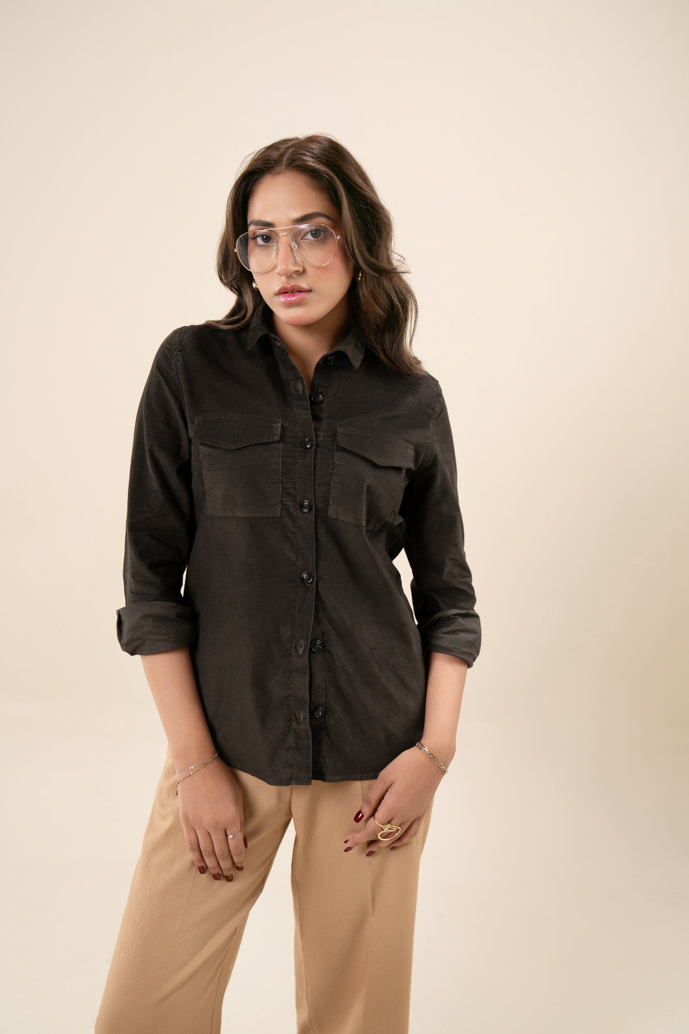 Grey Corduroy Casual Button Down