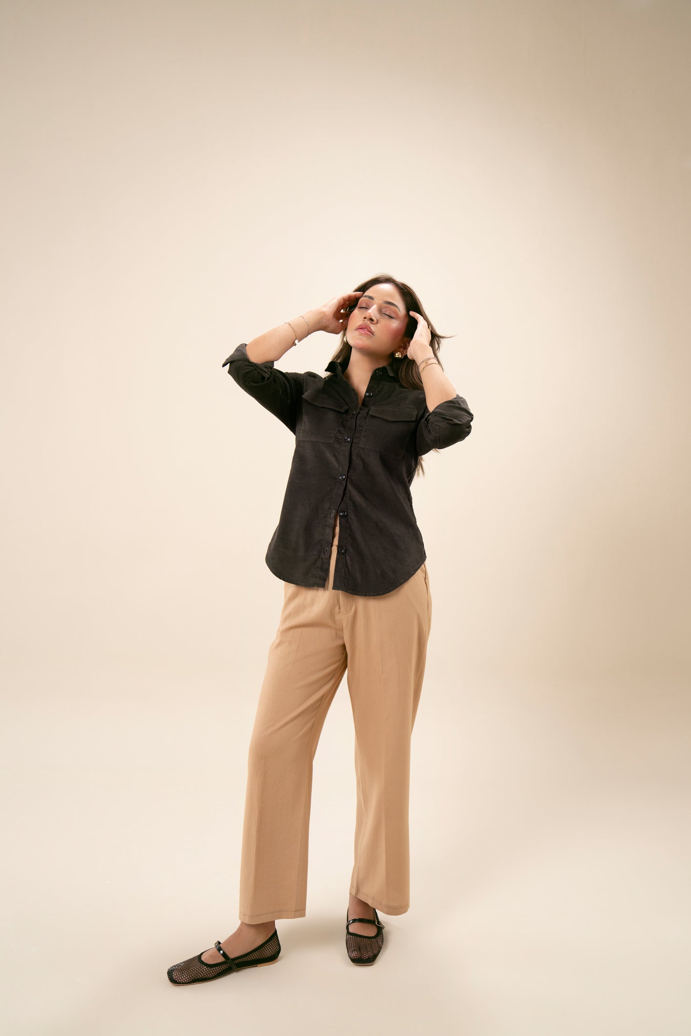 Grey Corduroy Casual Button Down