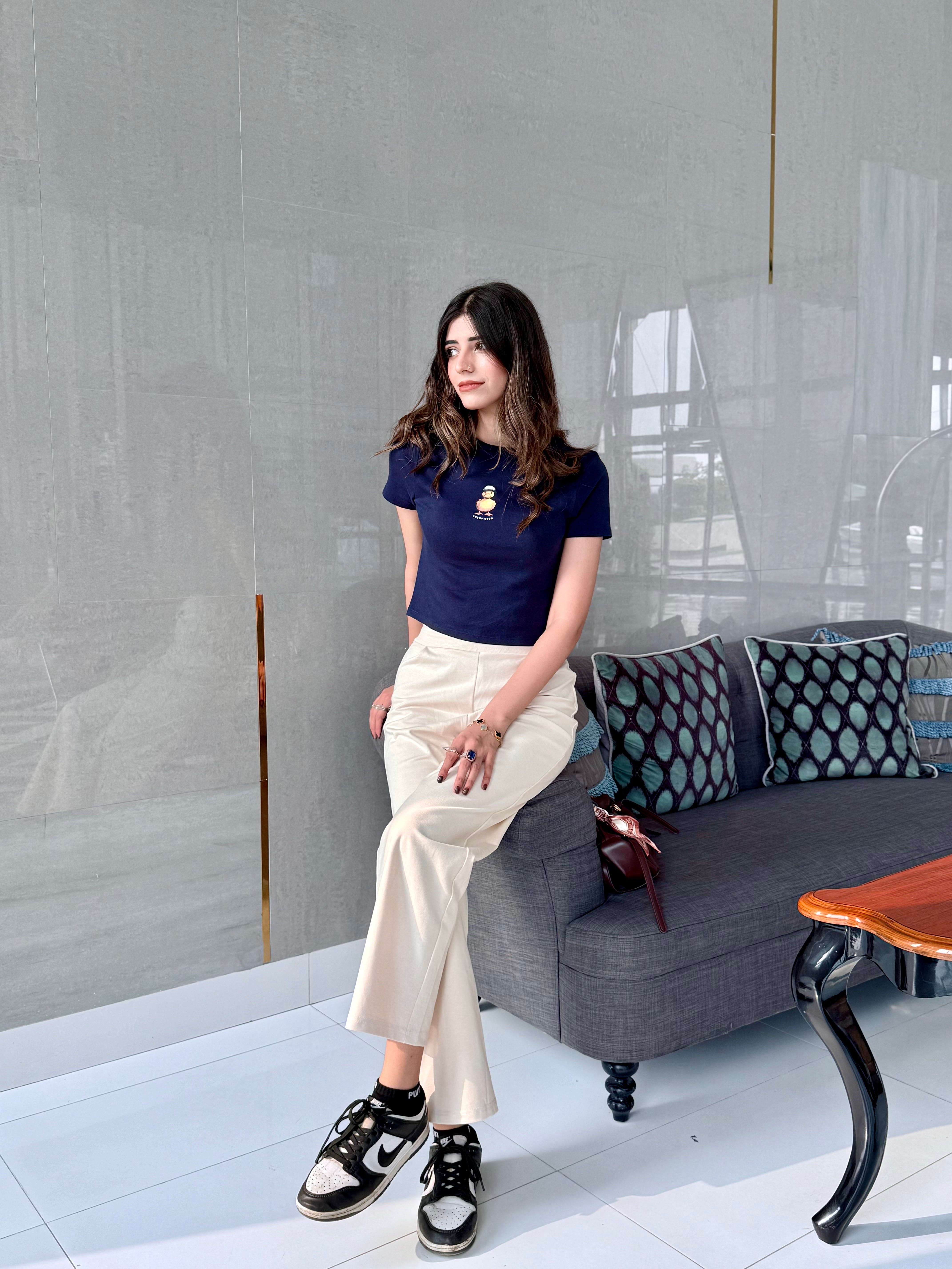 Off White Ribbed Trousers