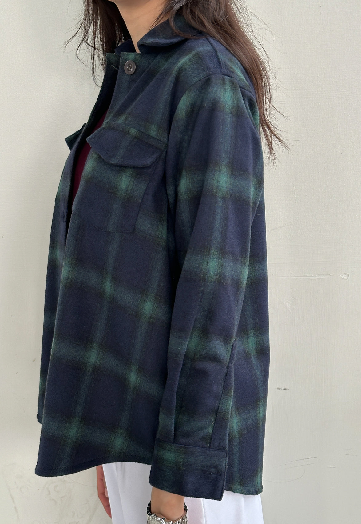 Blue Textured Check Wool Shacket