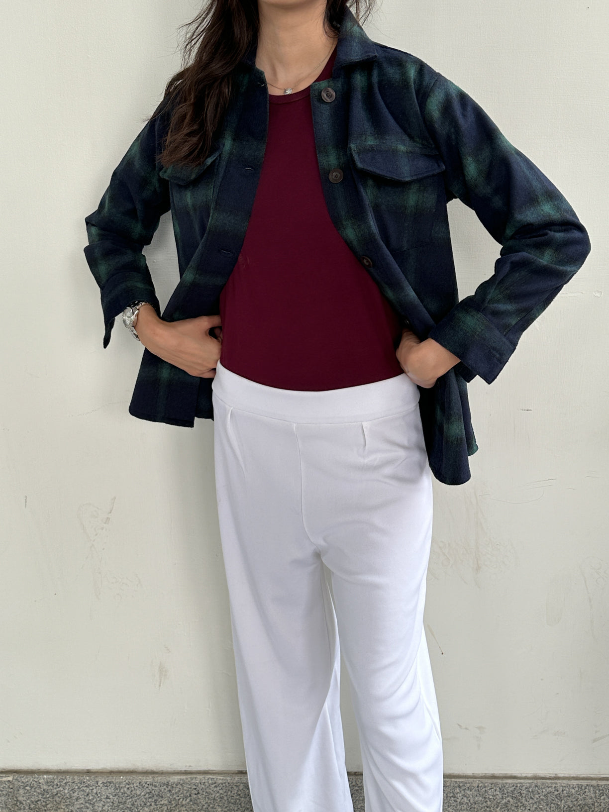 Blue Textured Check Wool Shacket