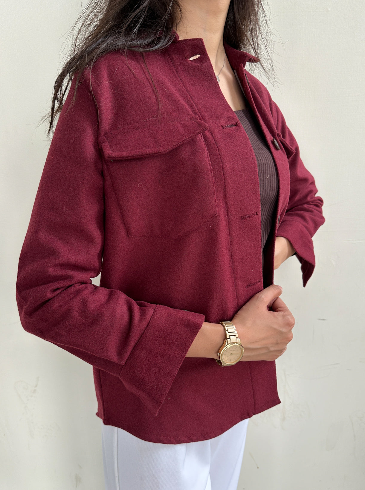 Maroon Wool Shacket