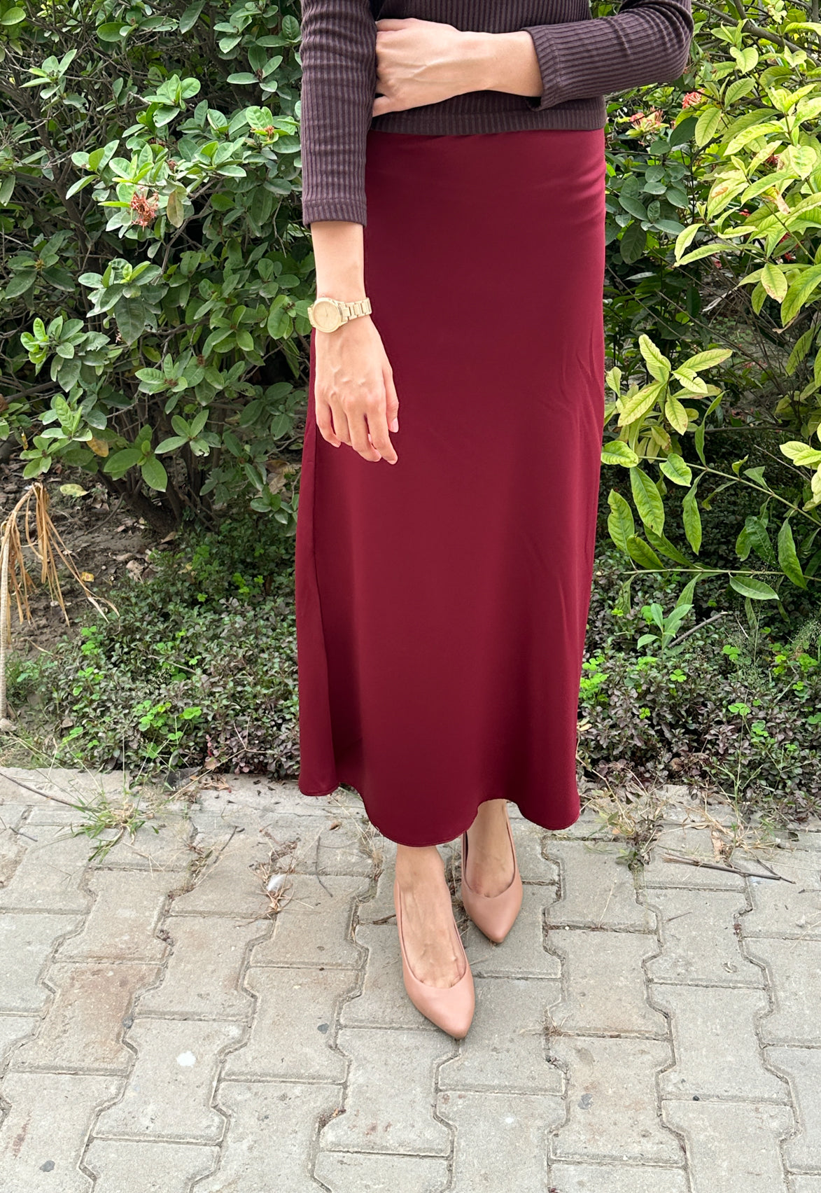 Maroon Satin Silk Skirt