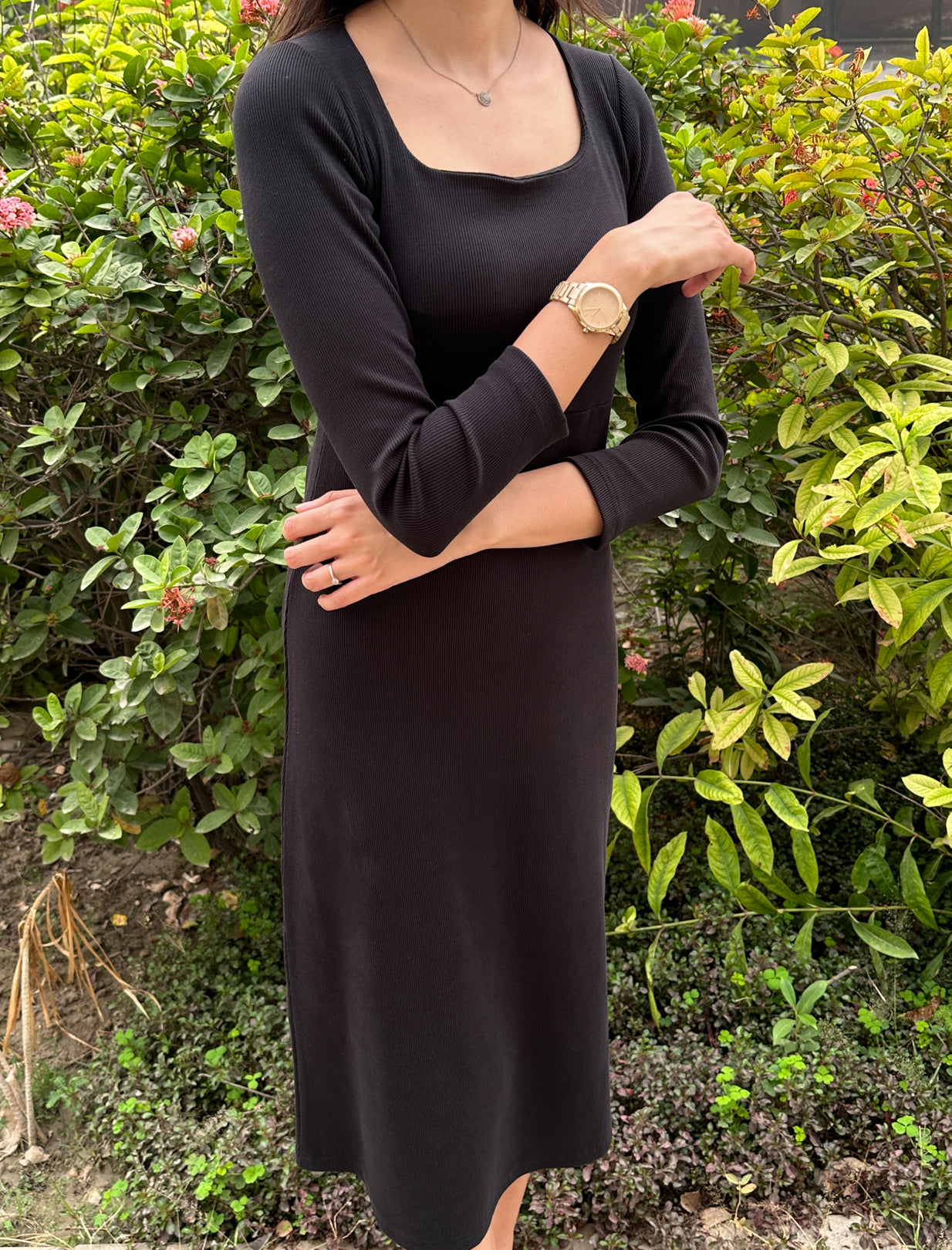 Black Ribbed Long Dress
