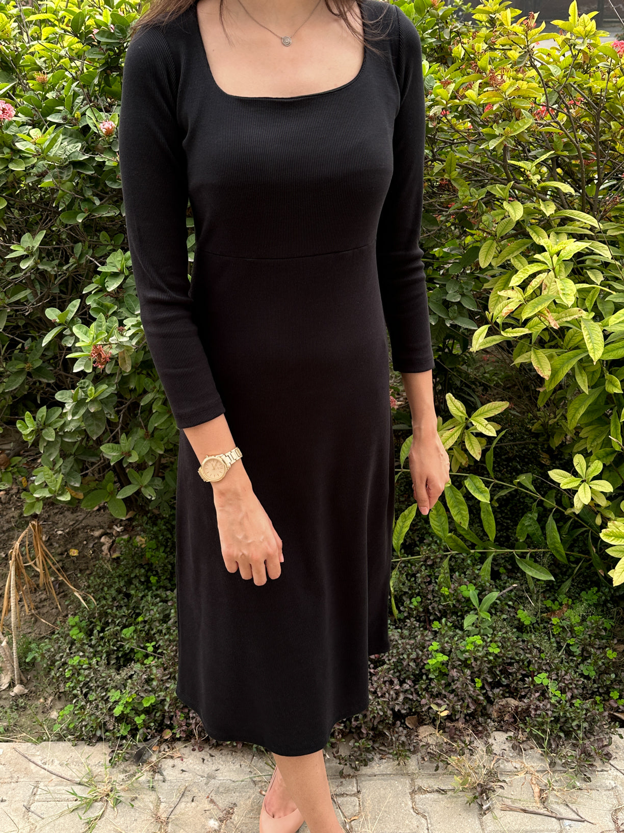 Black Ribbed Long Dress