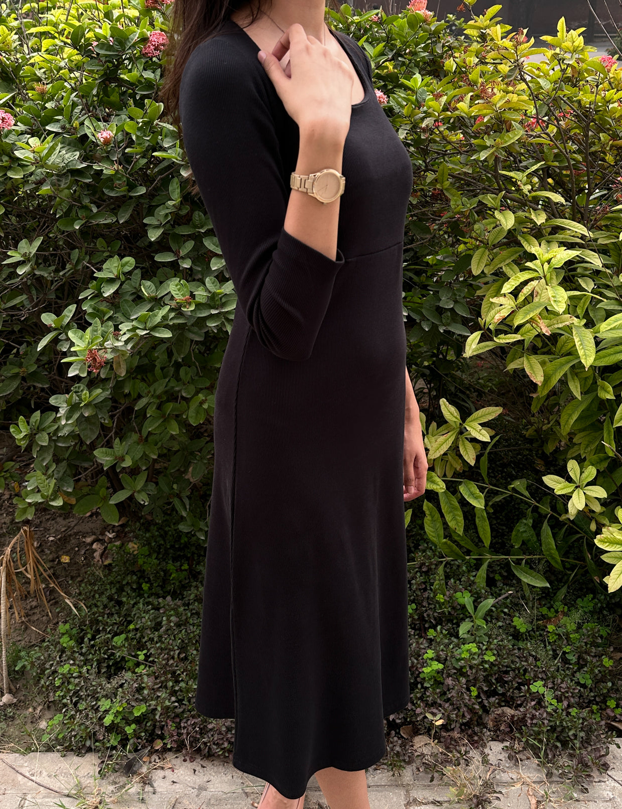 Black Ribbed Long Dress