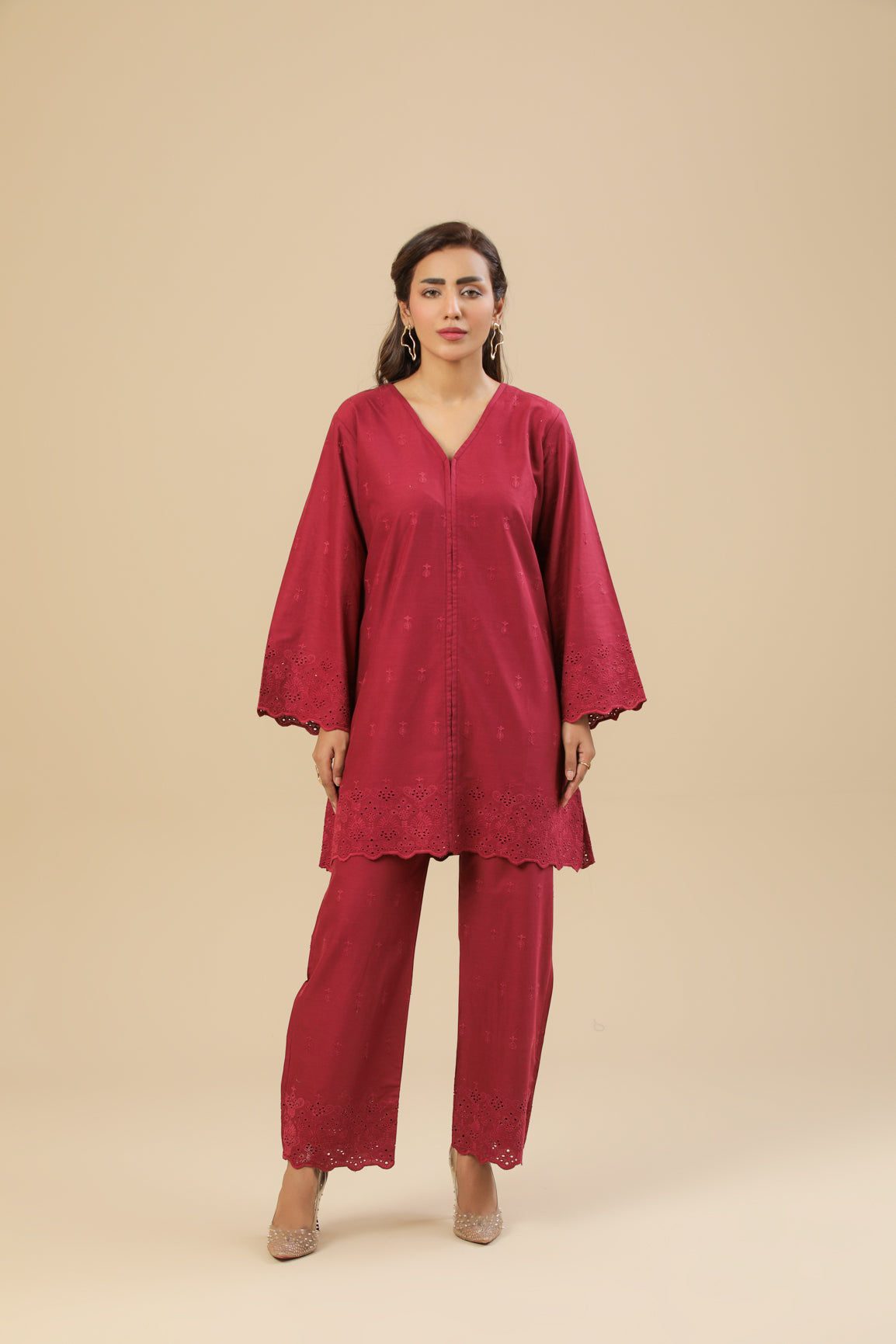 Maroon Chikankari Set