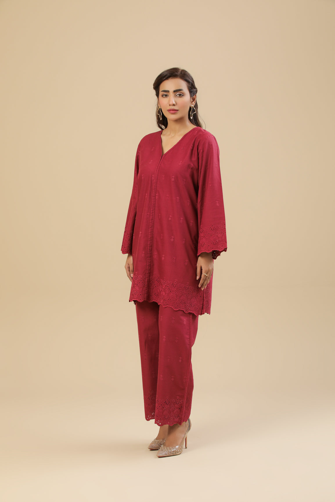 Maroon Chikankari Set