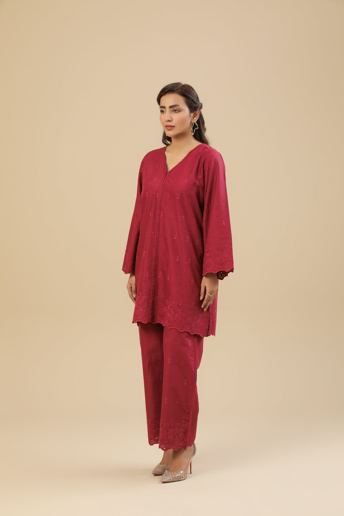 Maroon Chikankari Set