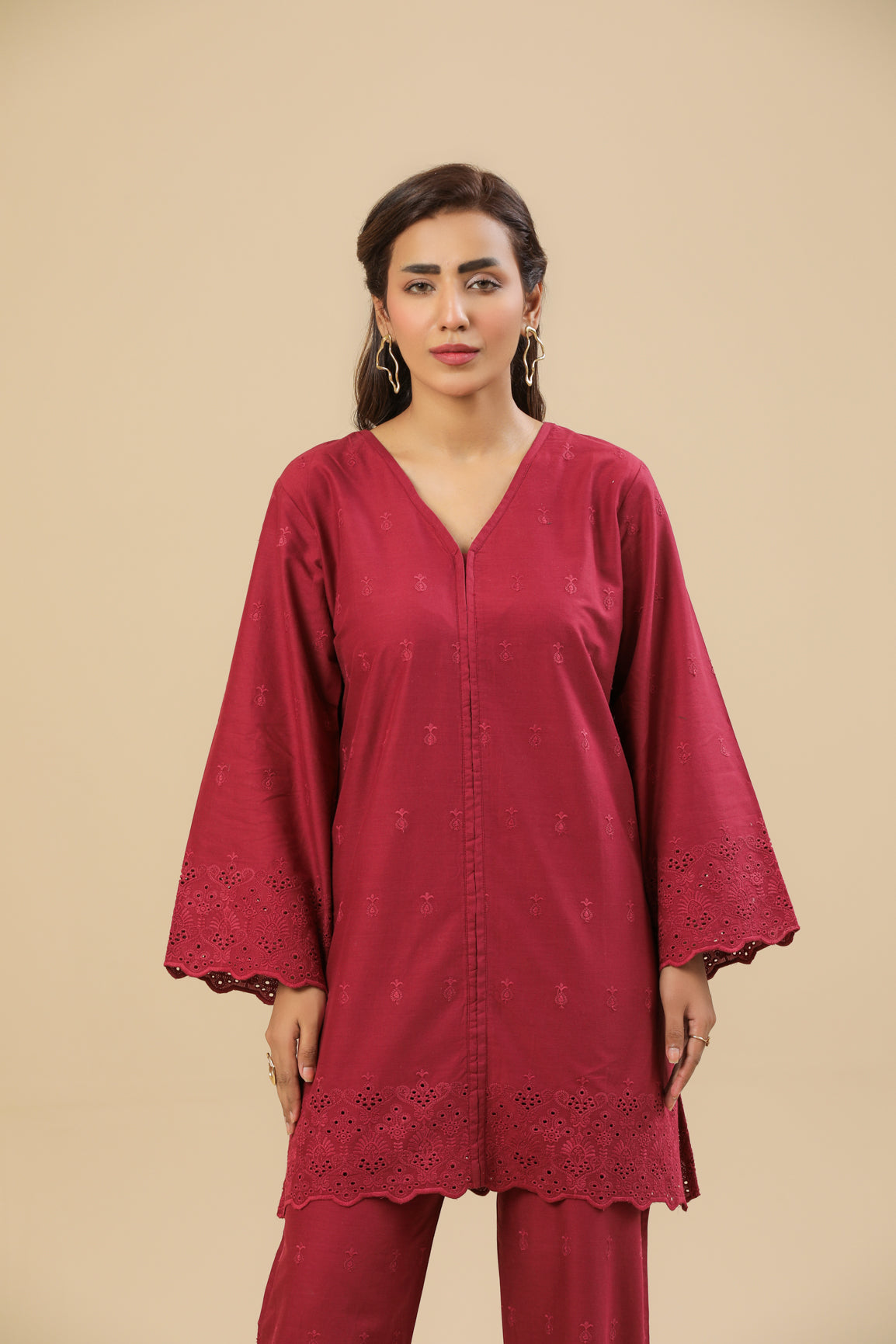 Maroon Chikankari Set