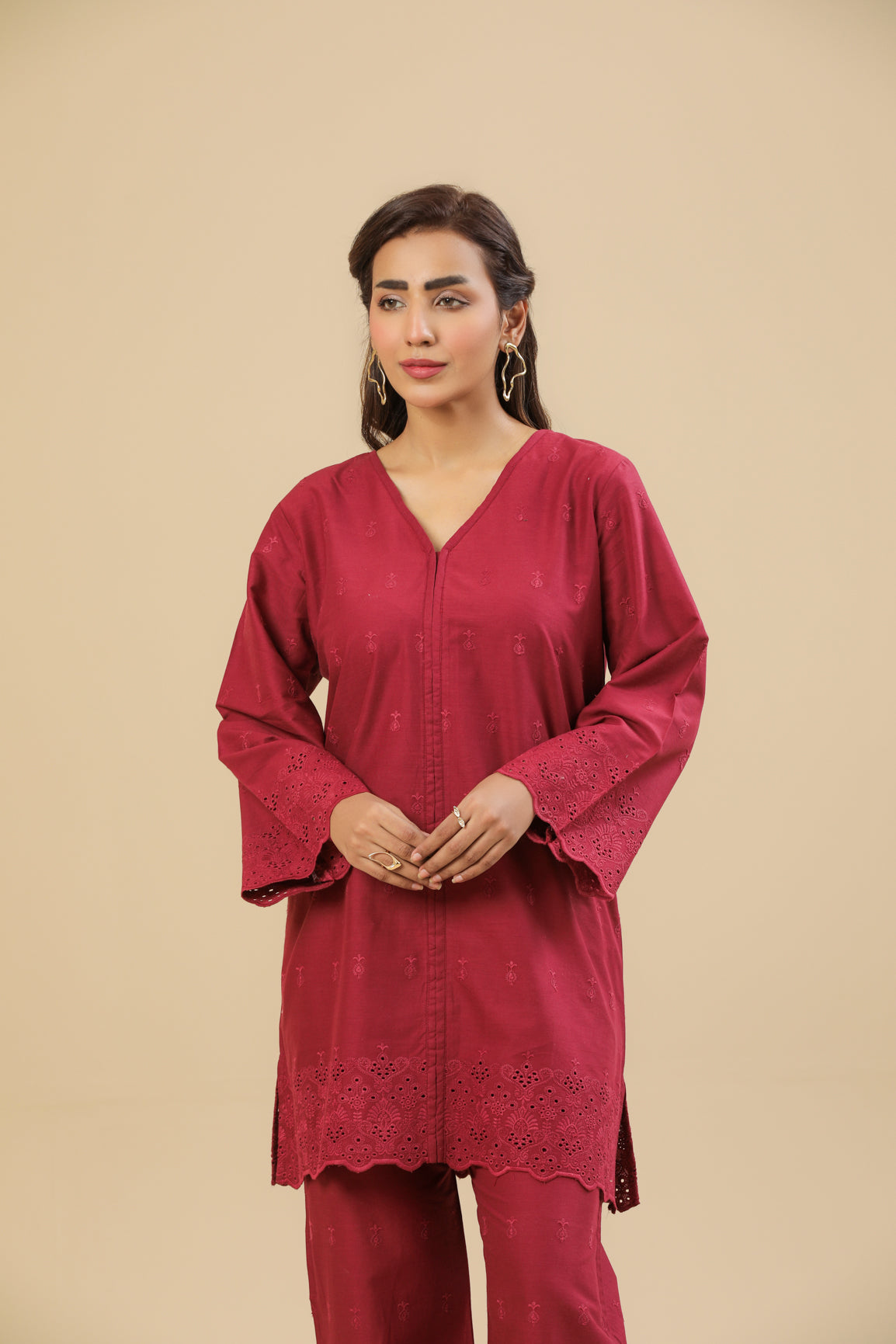 Maroon Chikankari Set