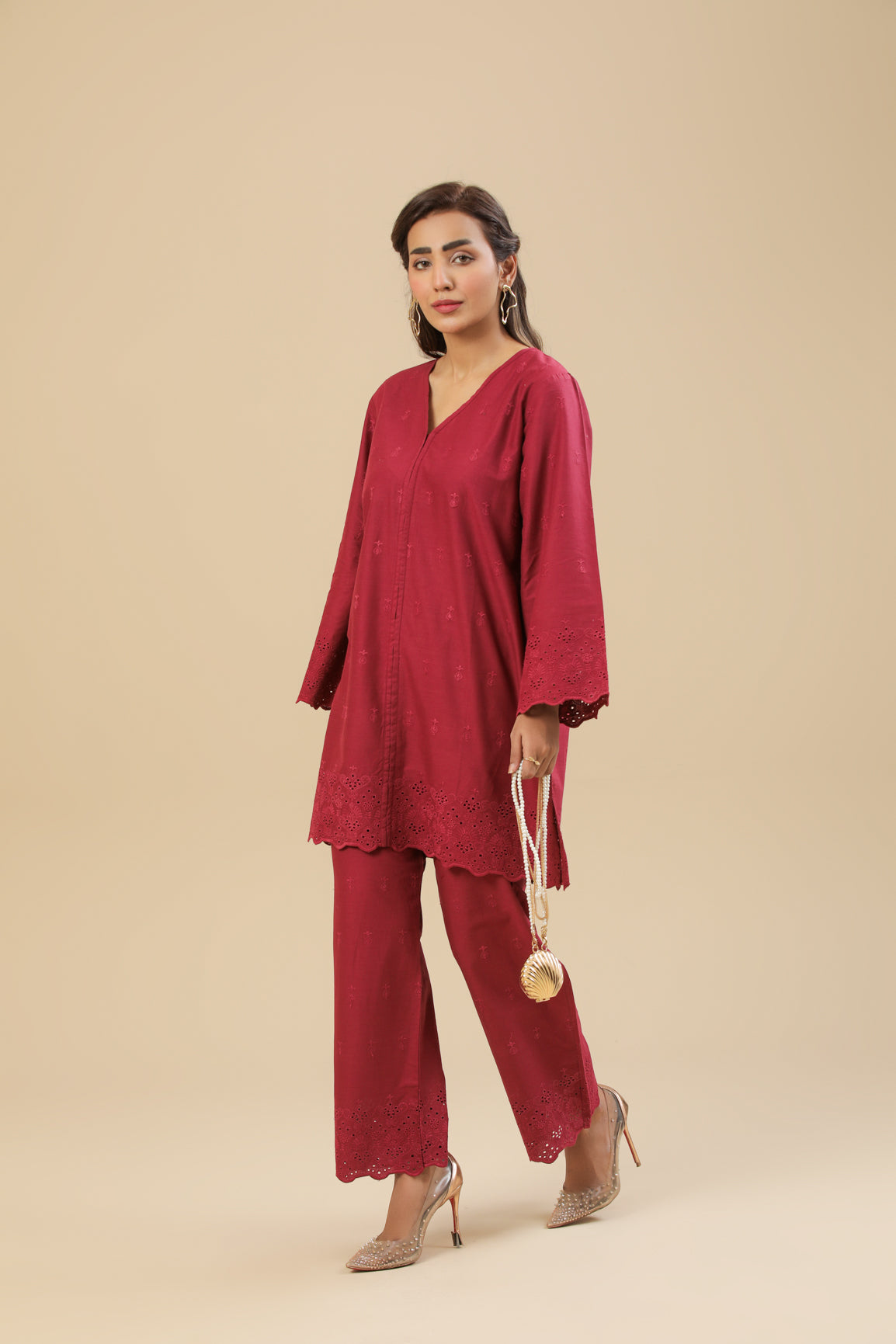 Maroon Chikankari Set