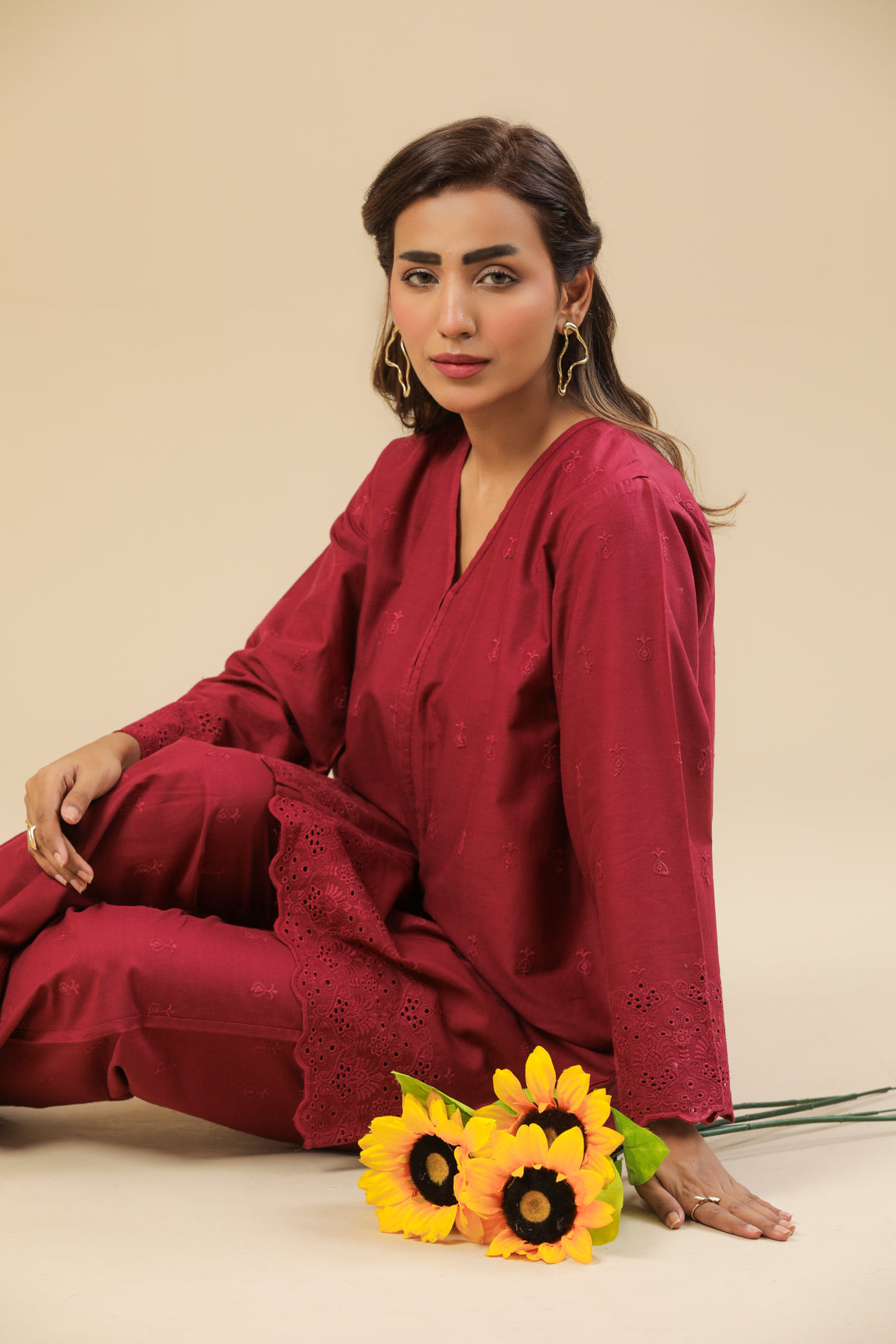 Maroon Chikankari Set