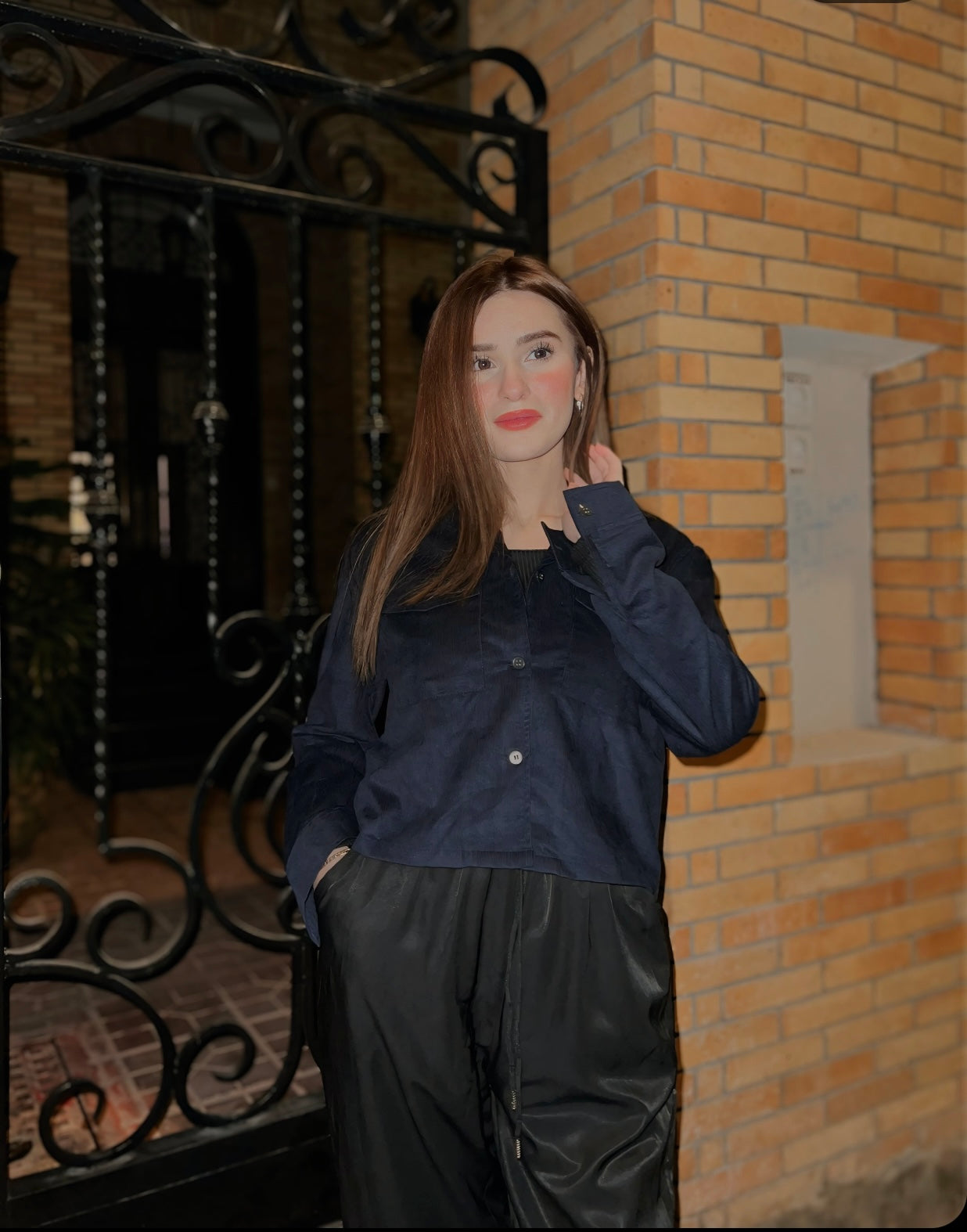 Navy Blue Corduroy Resort Collar Button Down