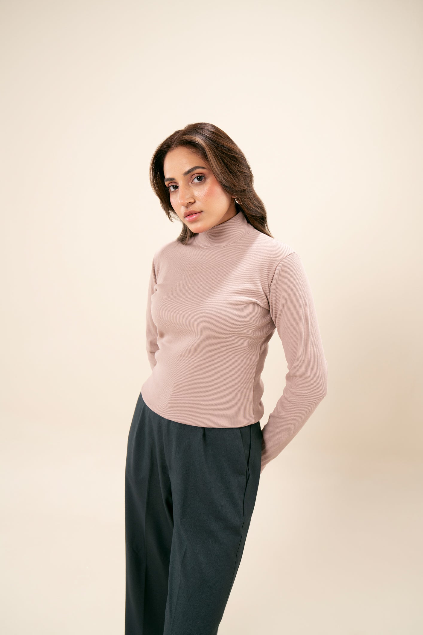 Ribbed Light Pink Mock Neck Top