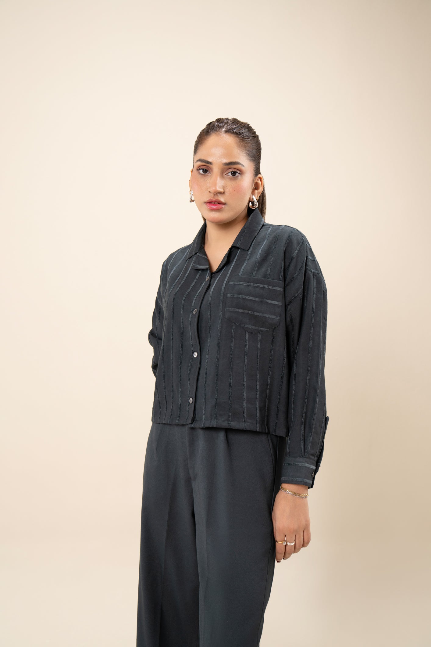 Bluish Grey Drop Shoulder Boxy Button Down