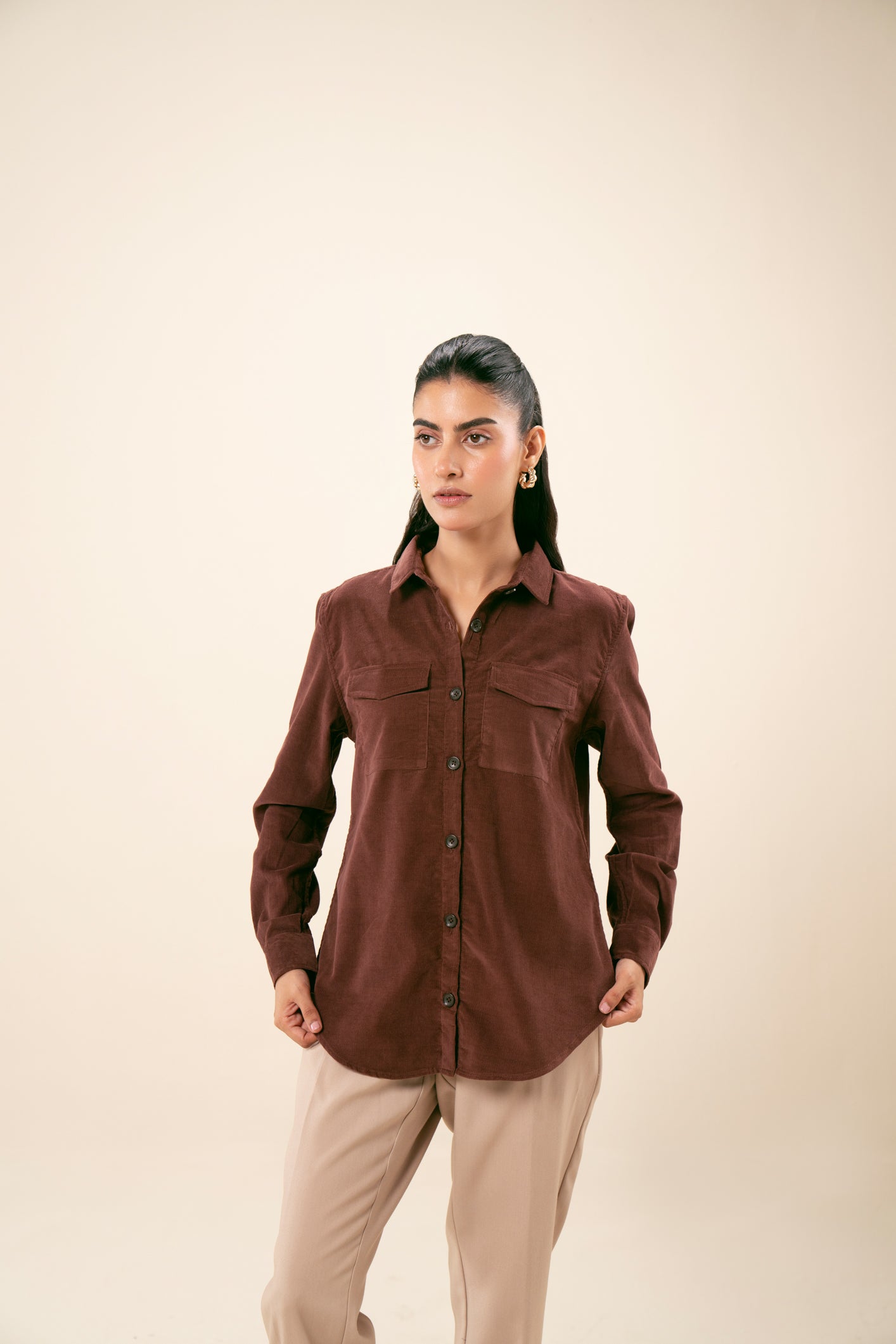 Brown Corduroy Casual Shirt