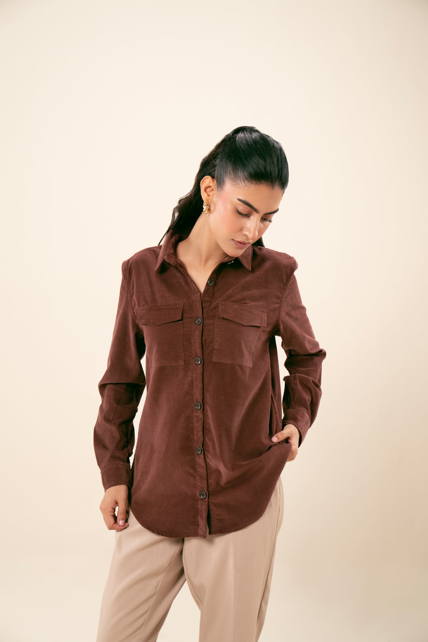 Brown Corduroy Casual Shirt