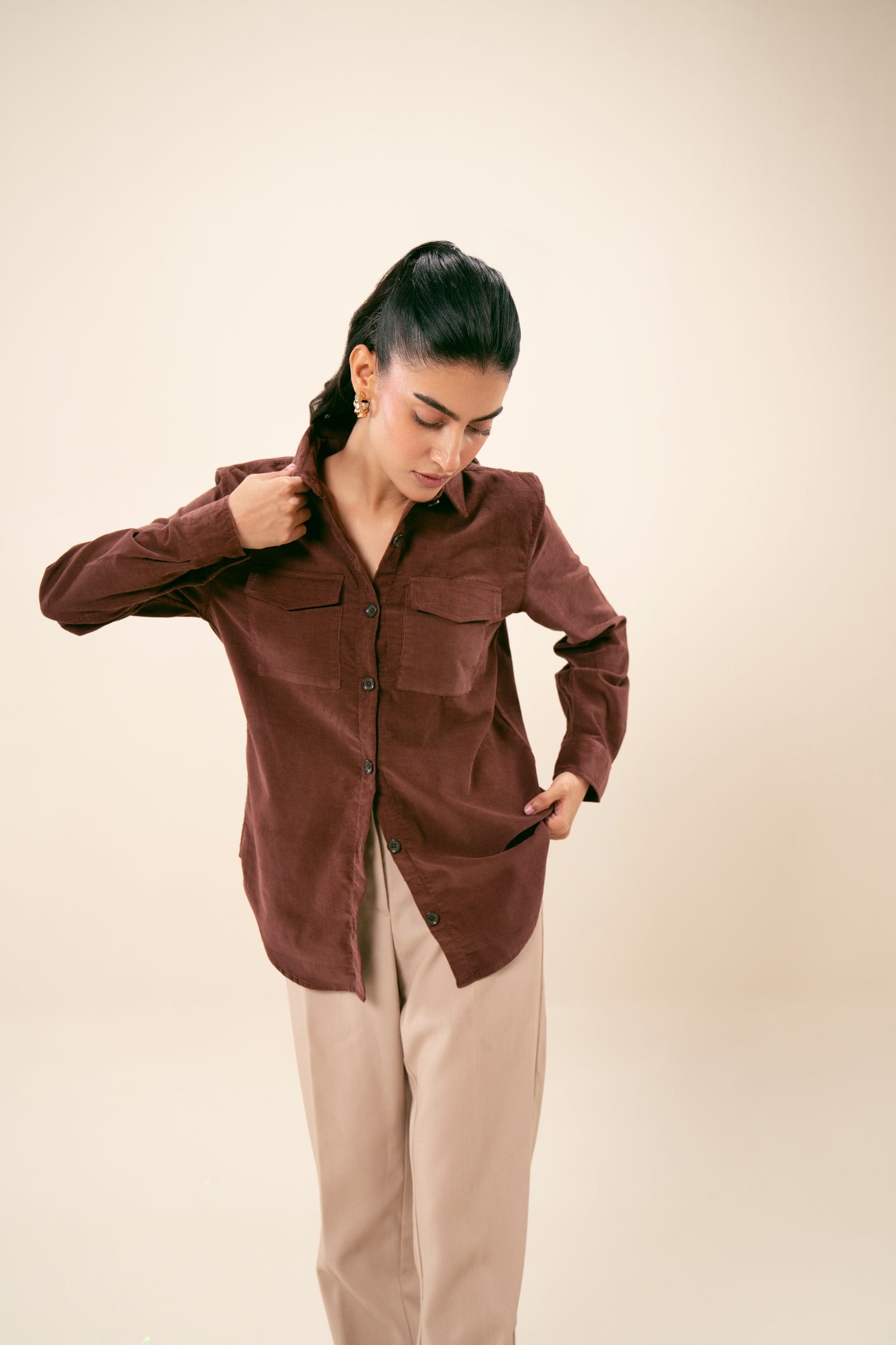 Brown Corduroy Casual Shirt