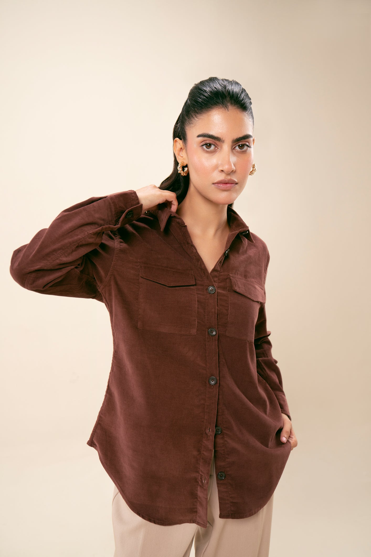 Brown Corduroy Casual Shirt