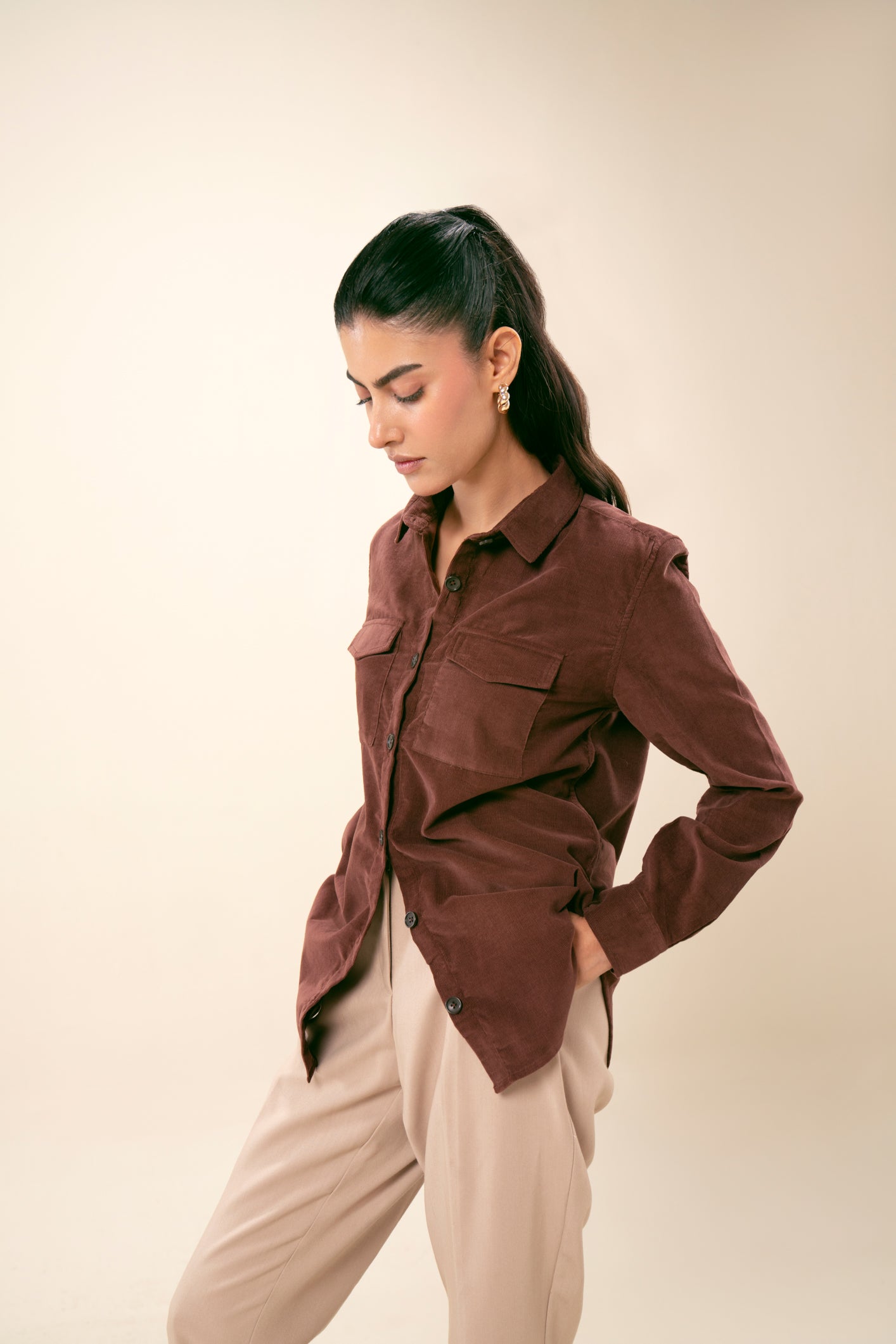 Brown Corduroy Casual Shirt