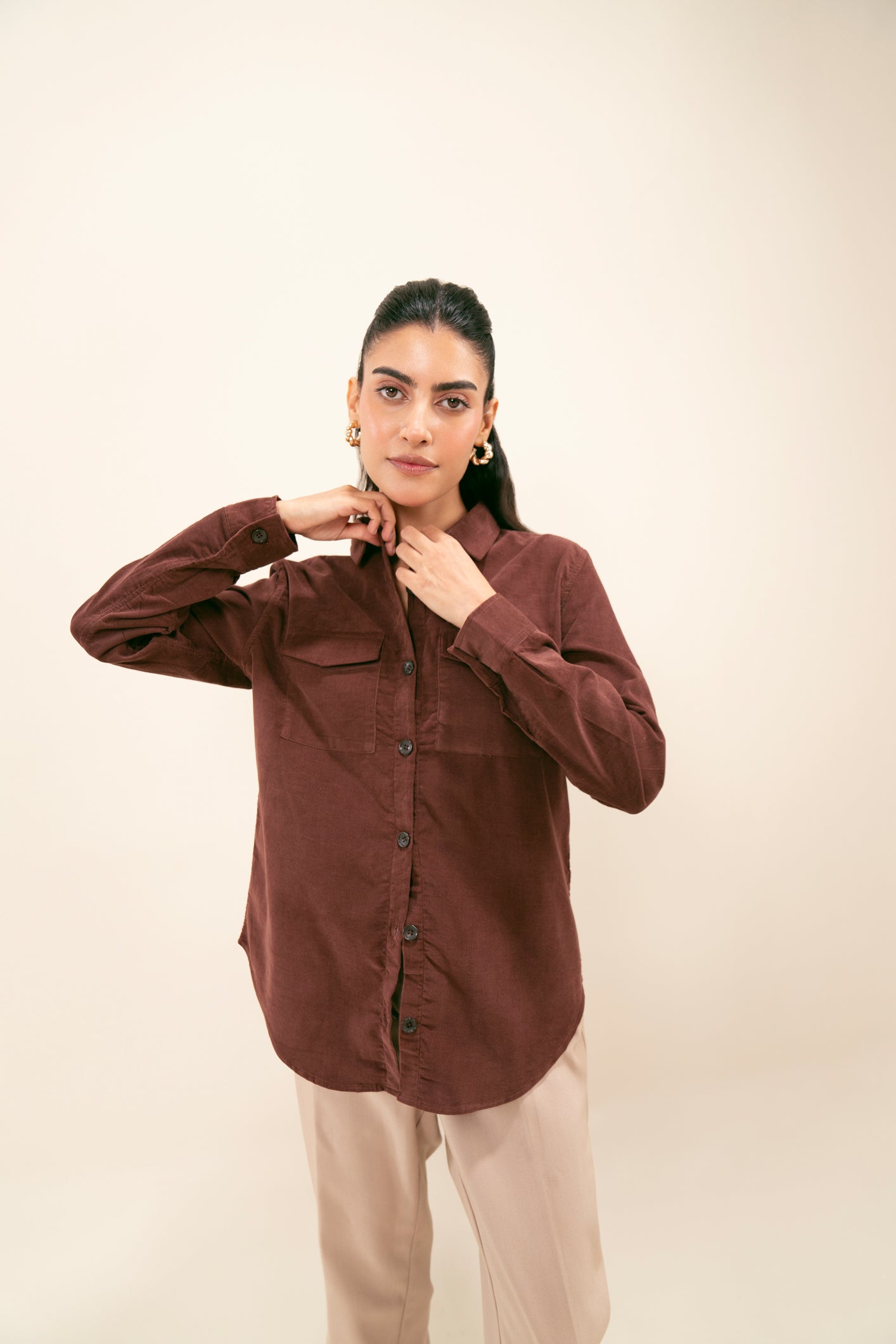 Brown Corduroy Casual Shirt