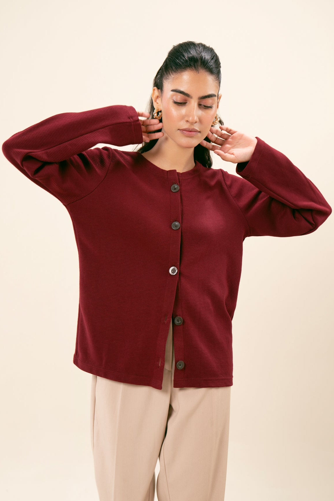 Maroon Drop Needle Sweater - Round Neck
