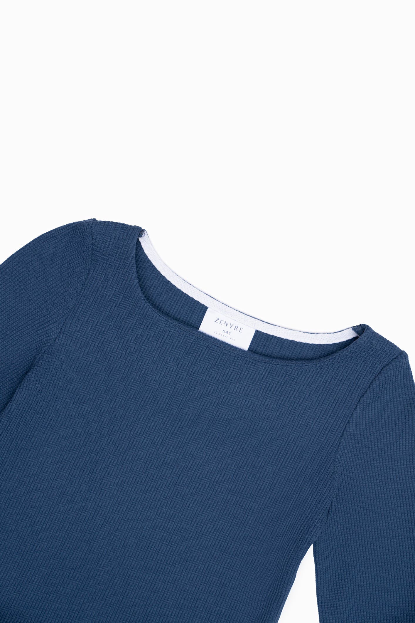 Waffle Textured Sapphire Blue Boat Neck Top