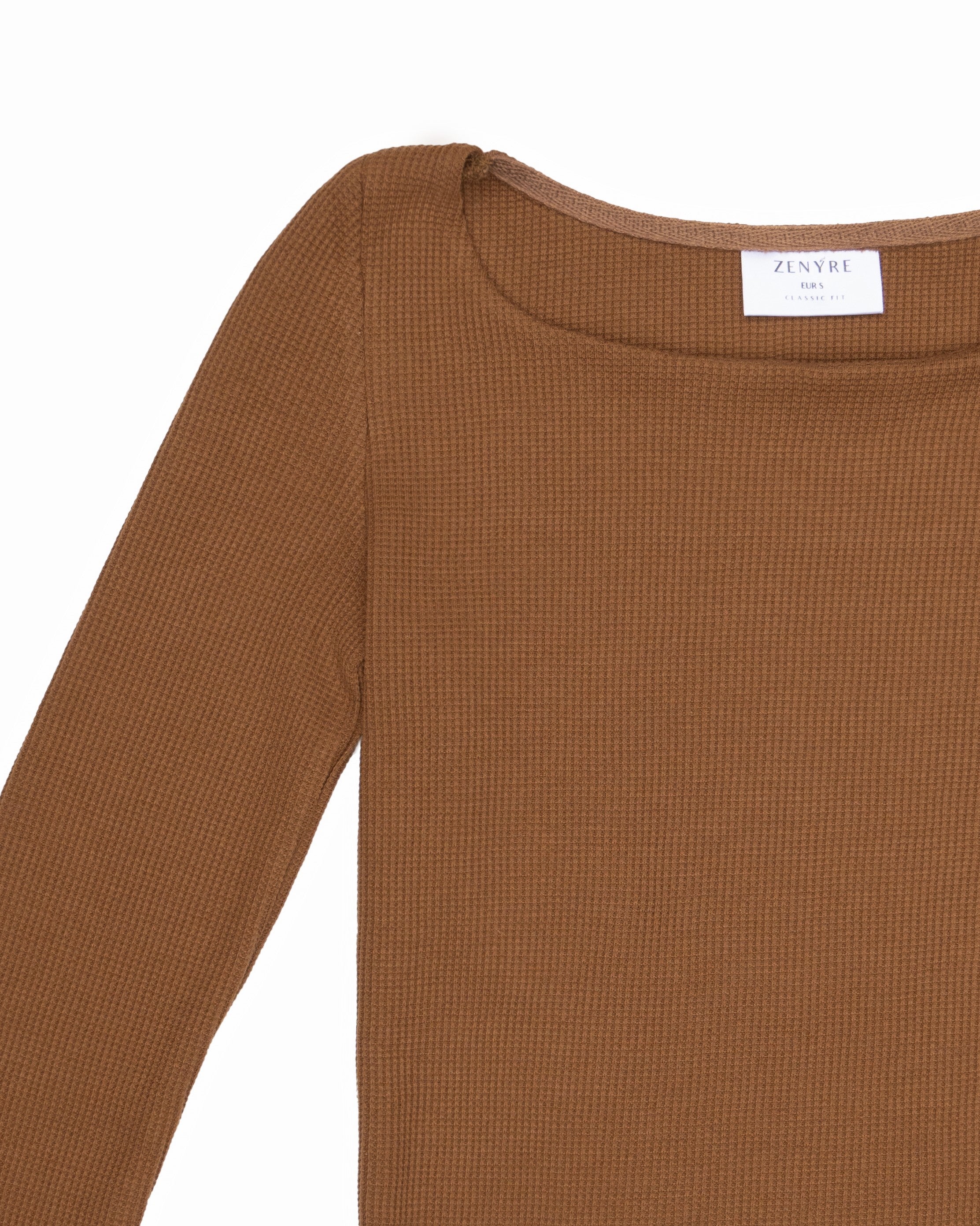 Waffle Textured Camel Boat Neck Top