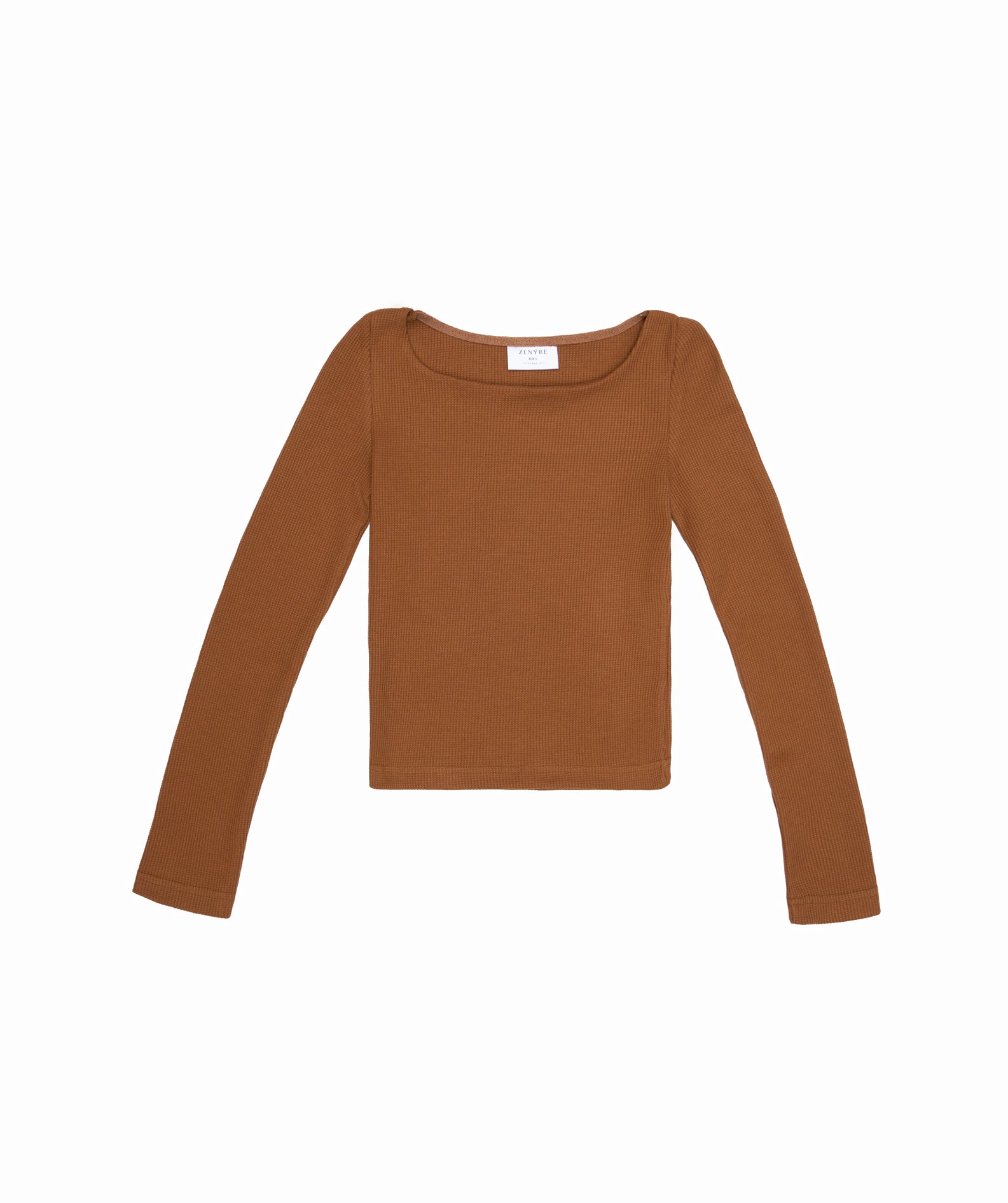 Waffle Textured Camel Boat Neck Top