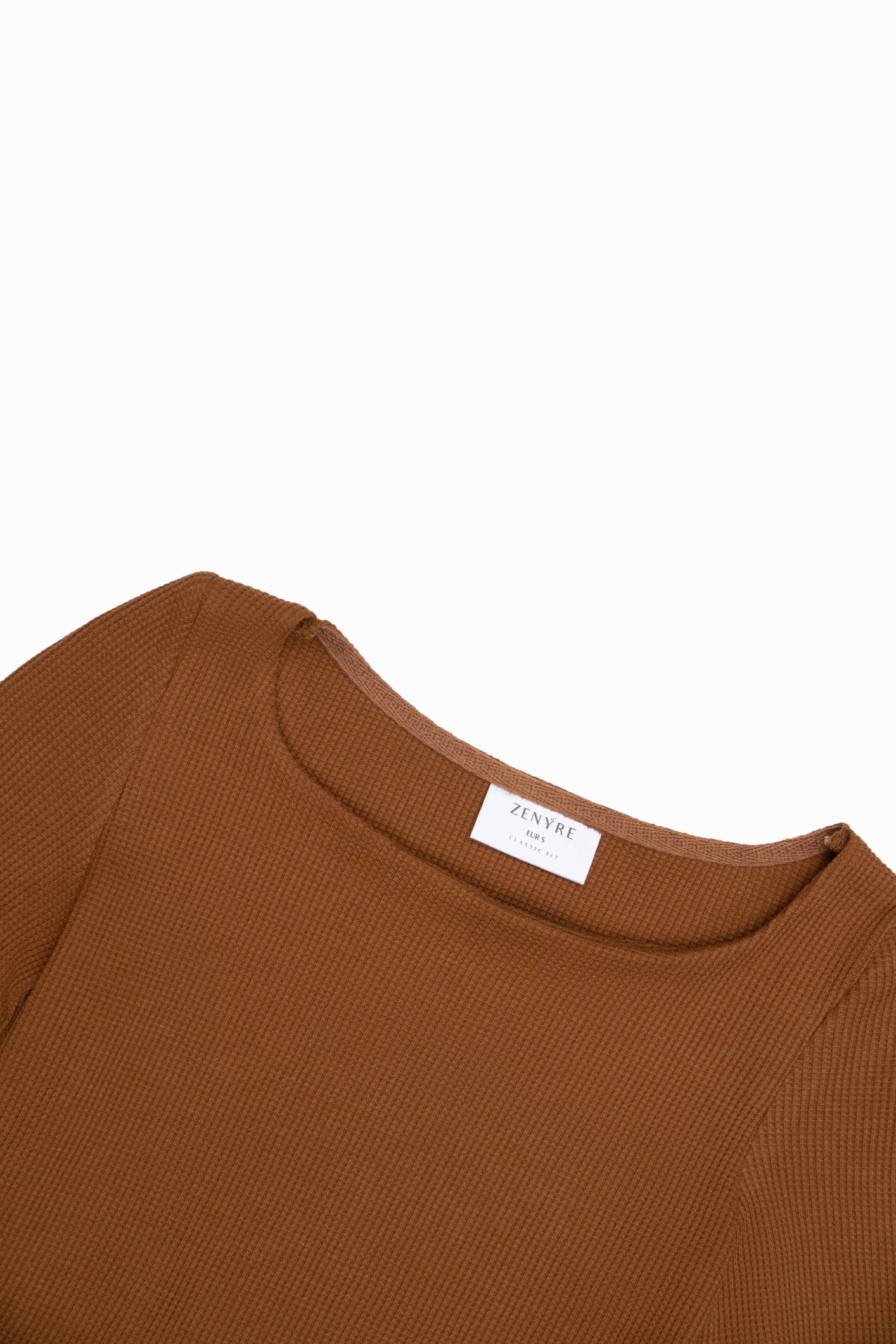 Waffle Textured Camel Boat Neck Top